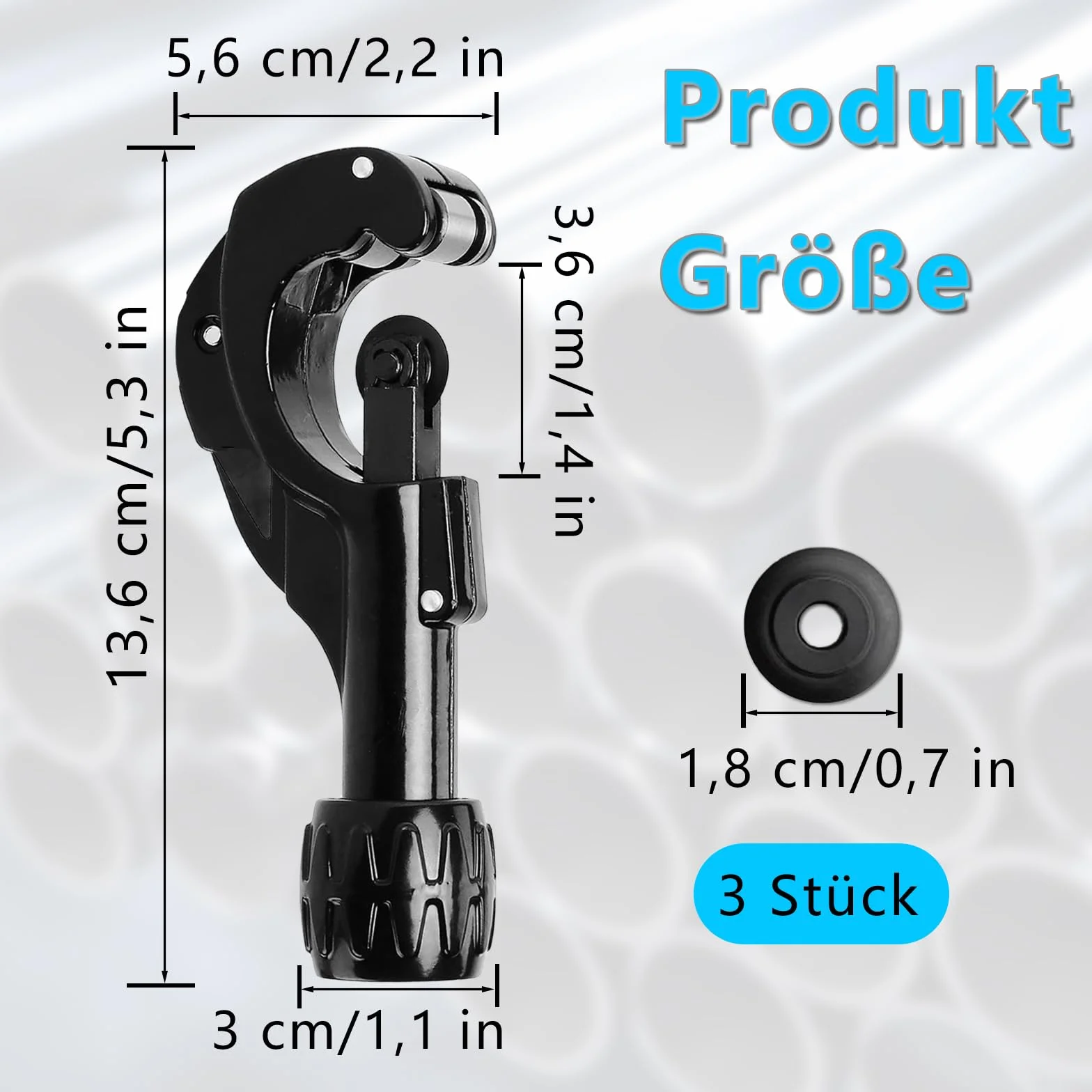 Obcinak do rur Ø3-35 mm, Pipe Cutter z odgrataowaniem i 3 zapasowymi kółkami tnącymi, zapasowe kółko tnące z miedzi i aluminium, nadaje się do projektów sanitarnych, budowlanych i majsterkowania