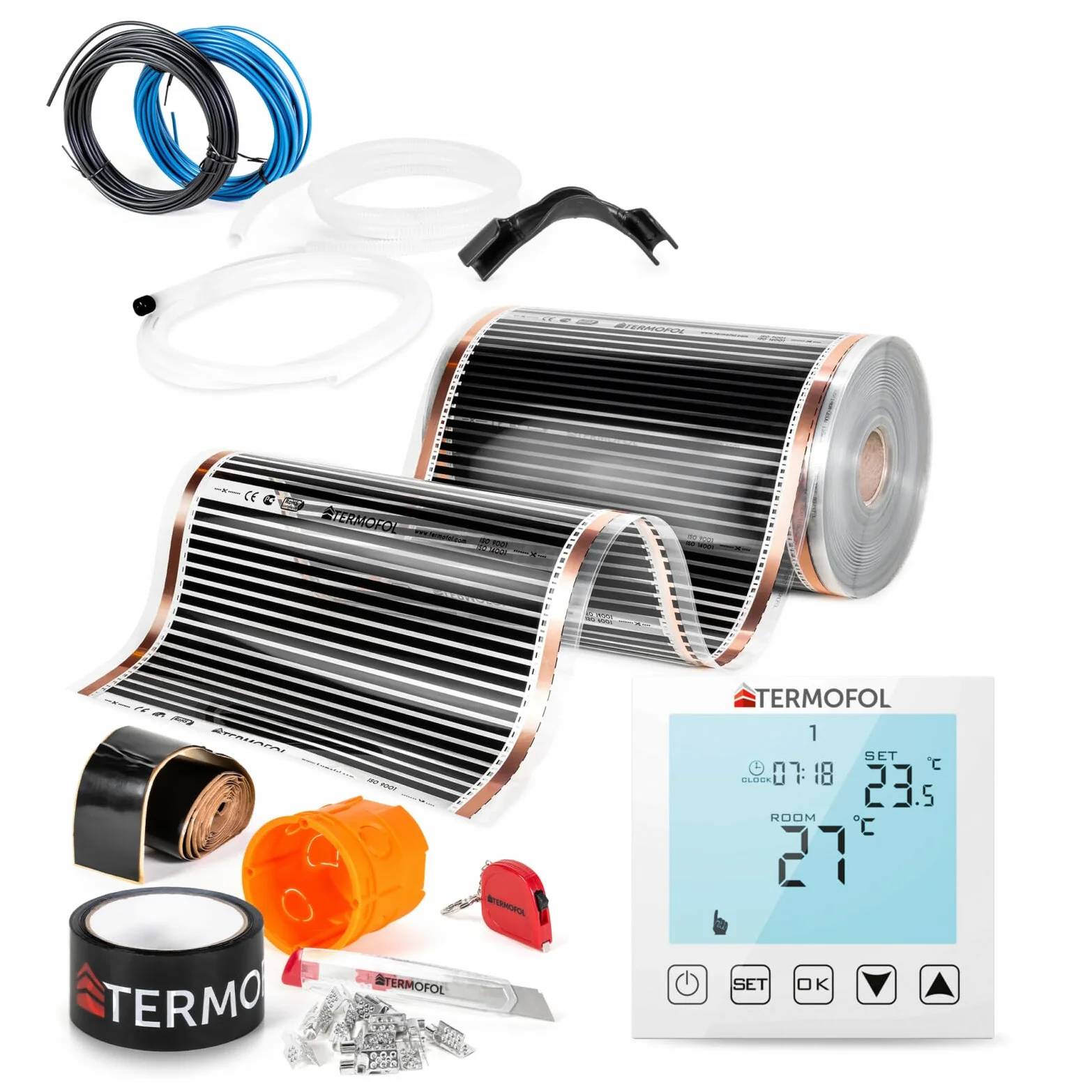 Termofol - Folia grzewcza na podczerwień | Moc: 60W/m2 | Powierzchnia 1 m² | Kompletny zestaw z termoregulatorem TF-H1 | Do samodzielnego montażu | Ogrzewanie podłogowe, ścienne lub sufitowe | Ogrzewanie na podczerwień
