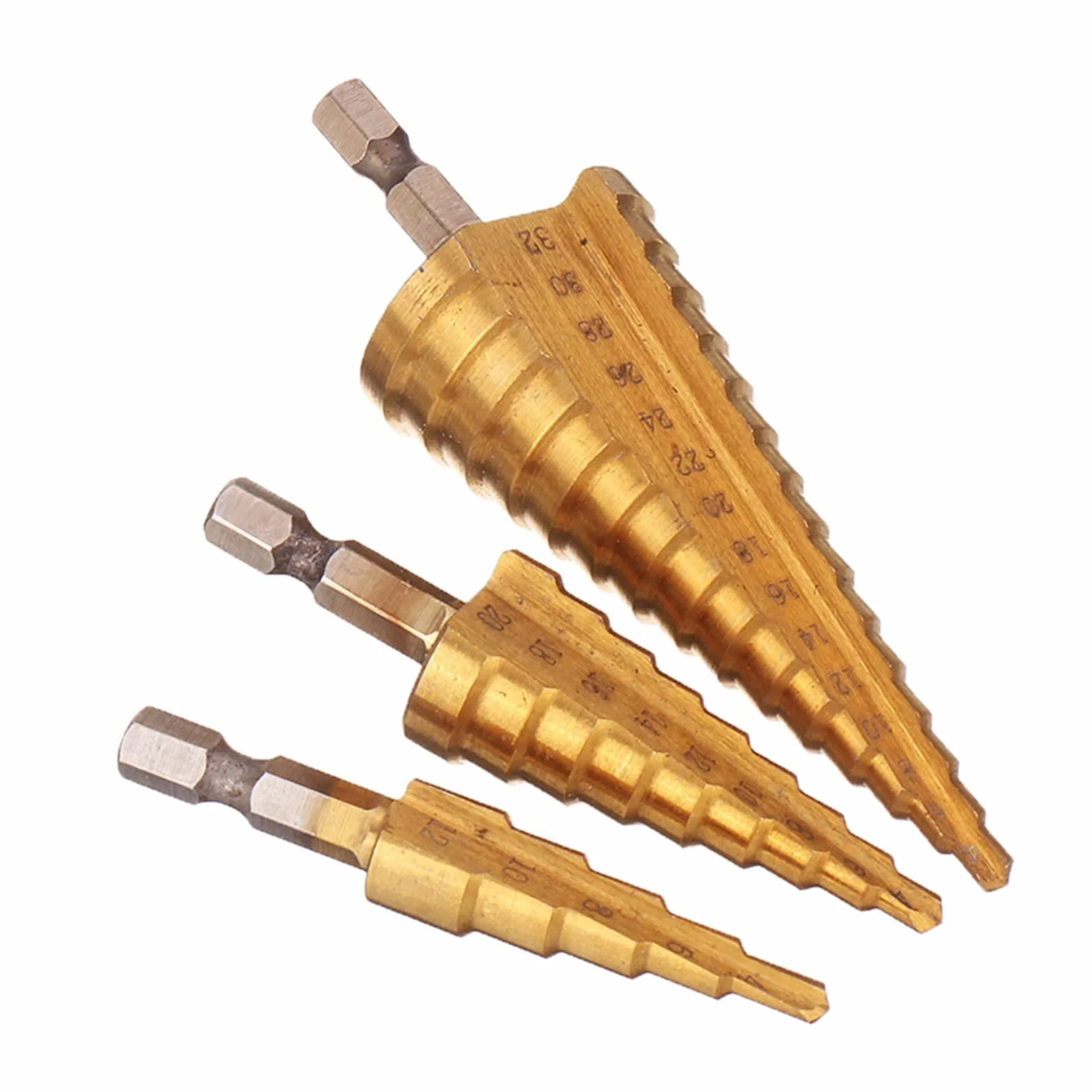 Wiertła do metalu, wiertło stopniowe z rowkiem spiralnym, wiertło stopniowe HSS 4-12/4-20/4-32 mm z powłoką tytanową z wiertłem do rowkowania z otworem 3/6/8 mm, piła do obróbki drewna, wiercenie w me