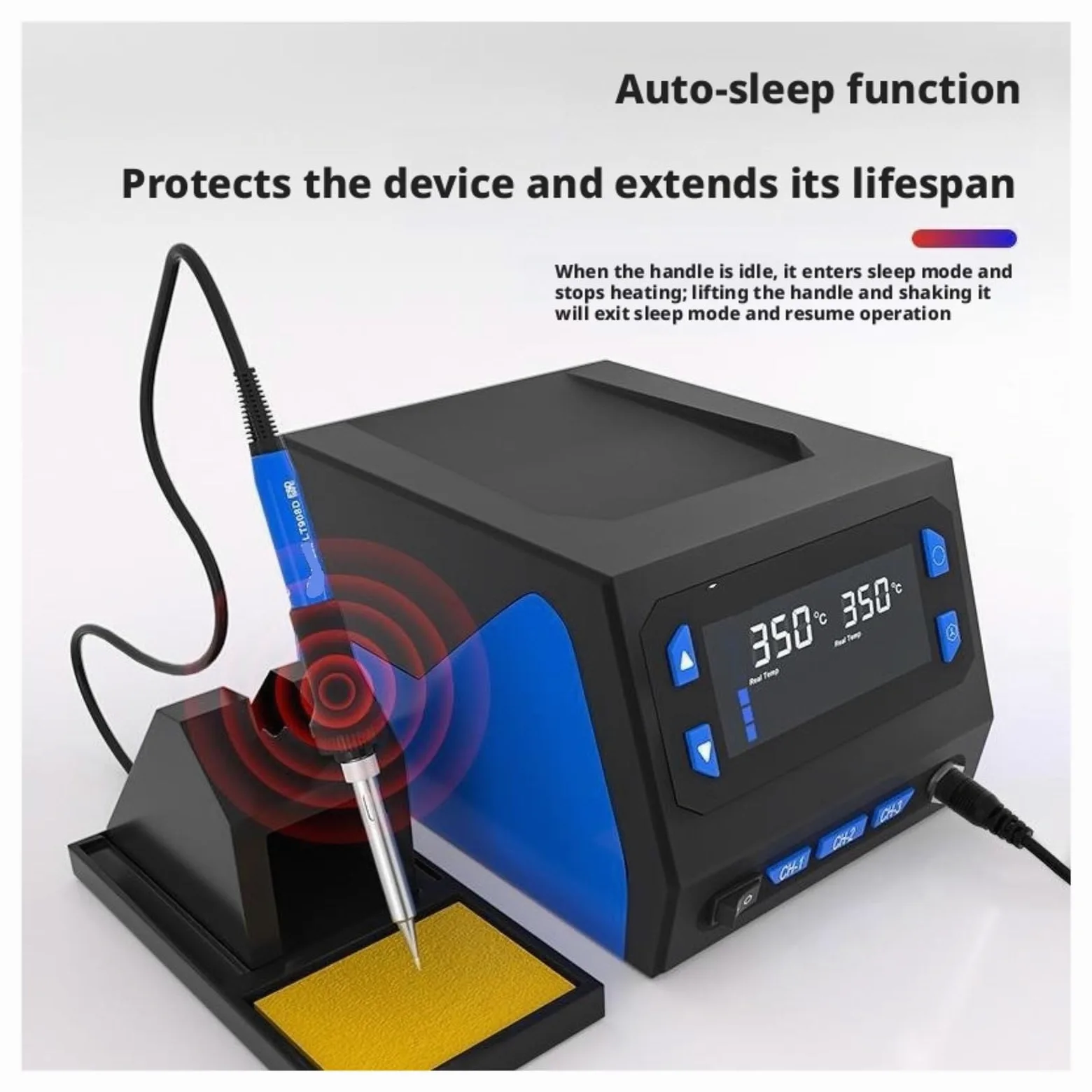 Stacja lutownicza, Inteligentna stacja lutownicza SMD 989D, zestaw do lutowania stałotemperaturowego o mocy 70 W i dużym cyfrowym wyświetlaczem LCD