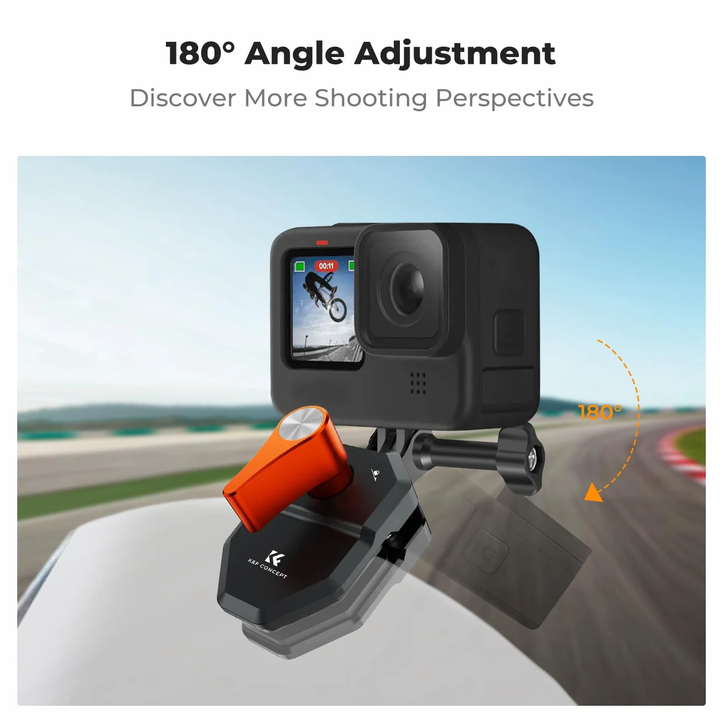 K&F CONCEPT Zacisk na przednią szybę motocykla do Go Pro Hero 13/12/11, uchwyt ze stopu aluminium, zacisk do DJI Osmo Action 3/4/5 Pro/6 Insta360 X5/X4, DJI Osmo 360 Action Akcesoria do kamery