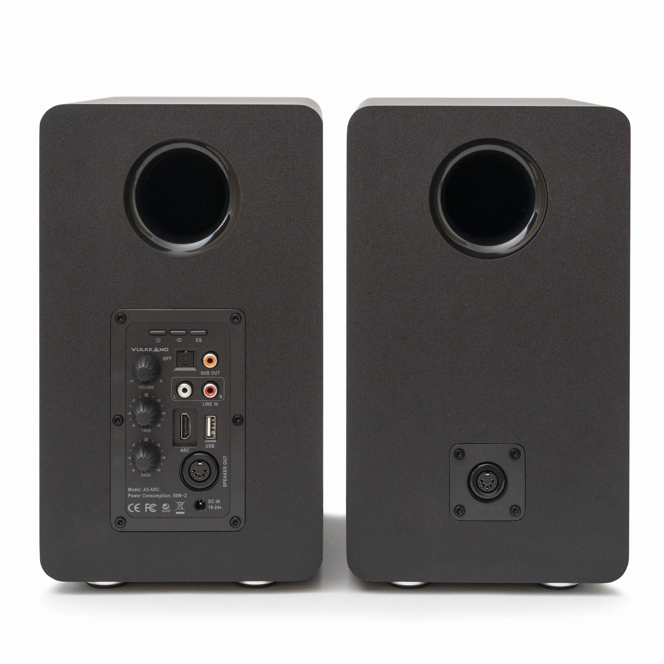 VULKKANO A5 ARC Głośniki Półkowe z głośnikiem niskotonowym 5,25", Bluetooth 5.0, HDMI ARC, Optica, RCA, USB, z wyjściem subwoofera, aktywne głośniki regałowy o eleganckim wzornictwie, Czarny