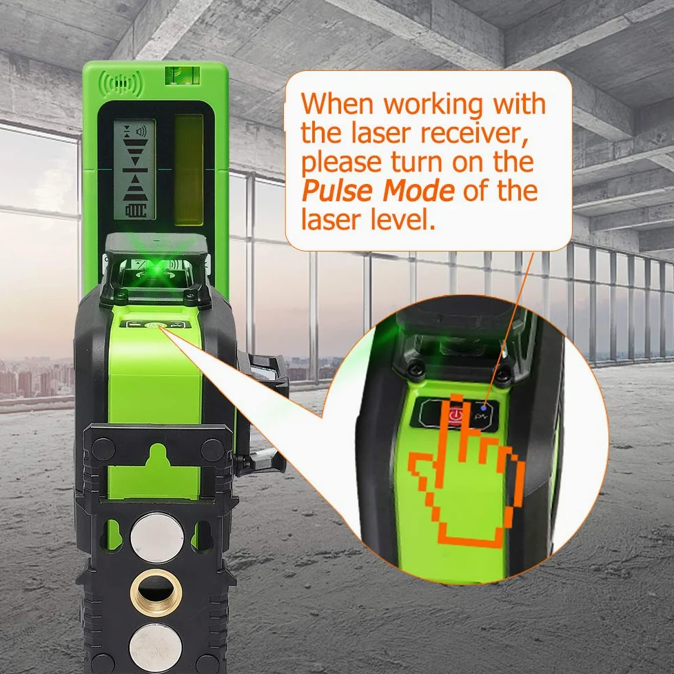 Huepar LR-5RG Laserdetektor für Puls-Kreuzlinienlaser, für Rote und Grüne Laserstrahlen bis zu 50m, Beidseitig Beleuchtete LCD-Displays mit Genauigkeitseinstellungen, Automatischer Abschaltzeit