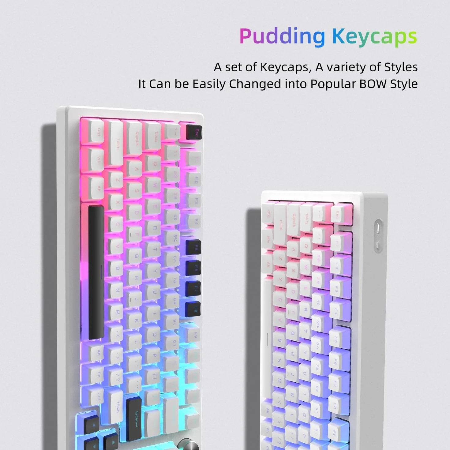 Pudding Keycaps, 165 klawiszy niestandardowy zestaw klawiszy QWERTY PBT, profil OEM z przezroczystymi nasadkami klawiszy, uniwersalna kompatybilność dla klawiatur 100%, 75%, 65%, 60% ANSI US