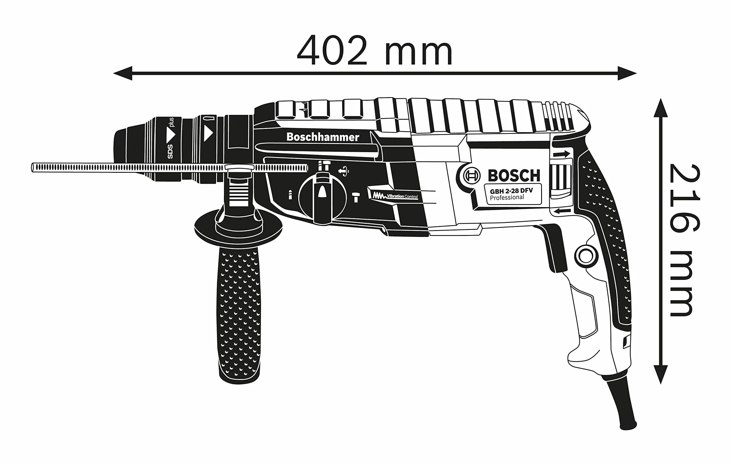 Bosch Professional: młot udarowo-obrotowy GBH 2-28 F (880 W, nominalna prędkość obrotowa 0 – 900 min-1, wymienny uchwyt SDS plus, ogranicznik głębokości, walizka)