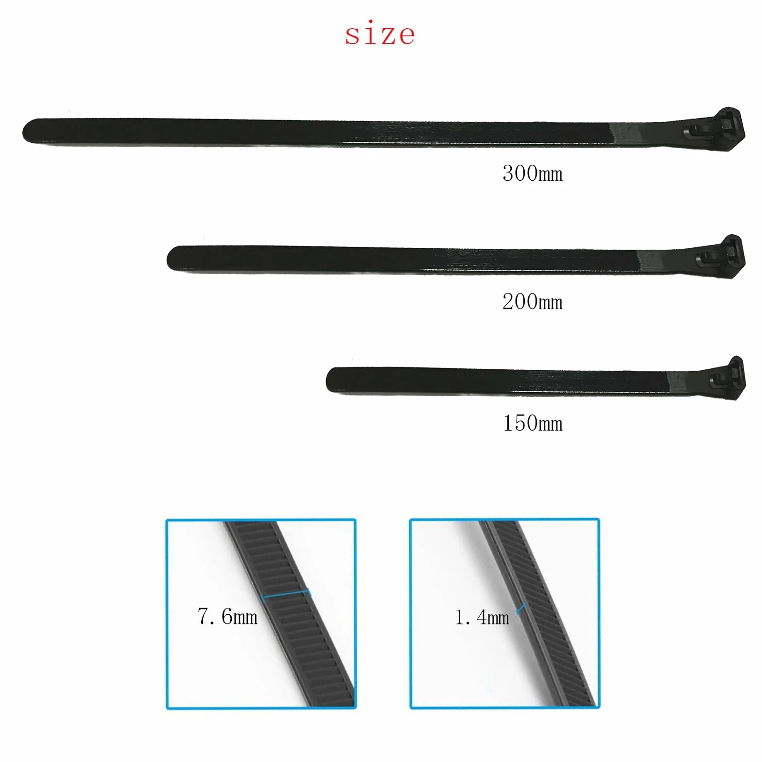 150 Sztuk Opaski Zaciskowe Wielokrotnego Użytku,Trytytki Wielorazowe, 150/200/300 mm x 7,6 mm,Czarne(50 sztuk każdego rozmiaru)