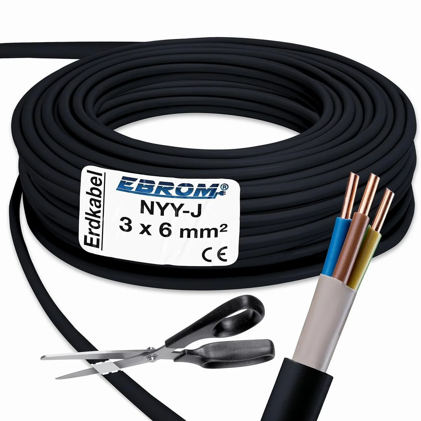 Dokładność na metry do metru: przewód zasilający NYY-J 3 x 6 mm² (mm2) kabel ziemny - NYY-J 3 x 6 mm² - czarny - wybór w odstępach 5 metrów - przykład: 10 m - 20 m - 25 m - 30 m - 35 m - 40 m - 45 m - 50 m