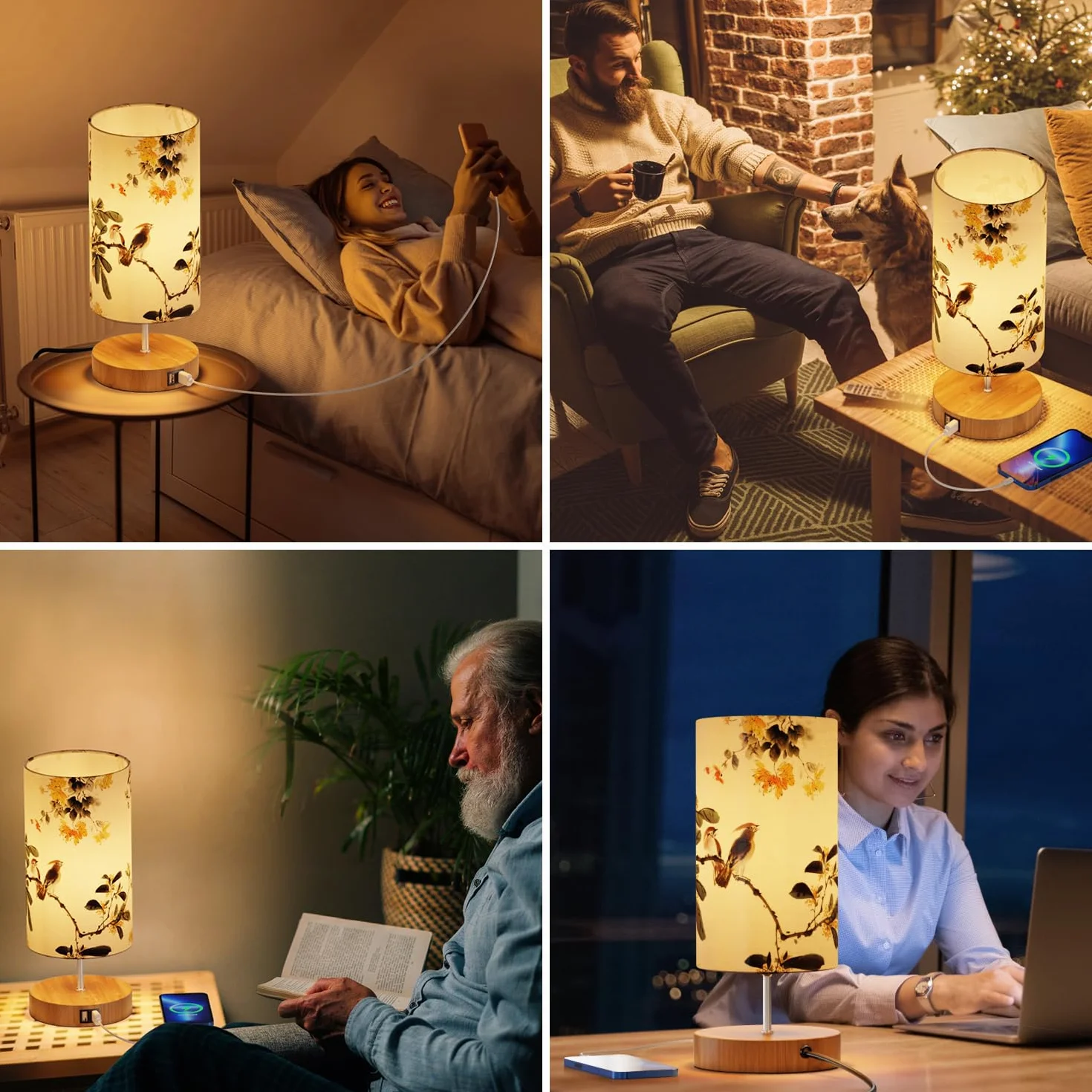 GPATIO Nowoczesna lampka nocna, dotykowa, ściemniana, dekoracja sypialni, z nadrukiem, 2 porty ładowania USB, lampa LED