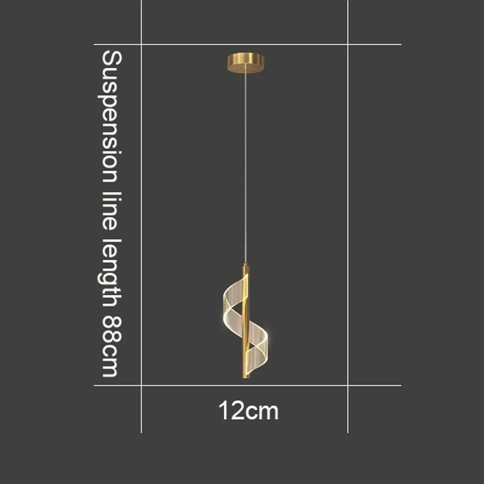 Złota spiralna lampa wisząca, mini lampka nocna wisząca, nowoczesny żyrandol LED, aluminiowe długie lampy wiszące ze skręconym akrylowym kloszem, 3 tryby kolorów oświetlenia Drop Lights