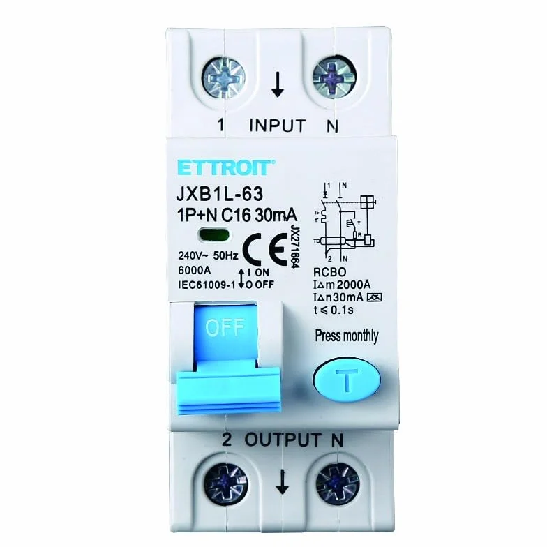 Magnetotermalny wyłącznik różnicowy 1P+N 16A 30mA 220V-6KA KLASA 2 MODUŁY 30mA do szyny DIN - ochrona obwodu i bezpieczeństwo systemów