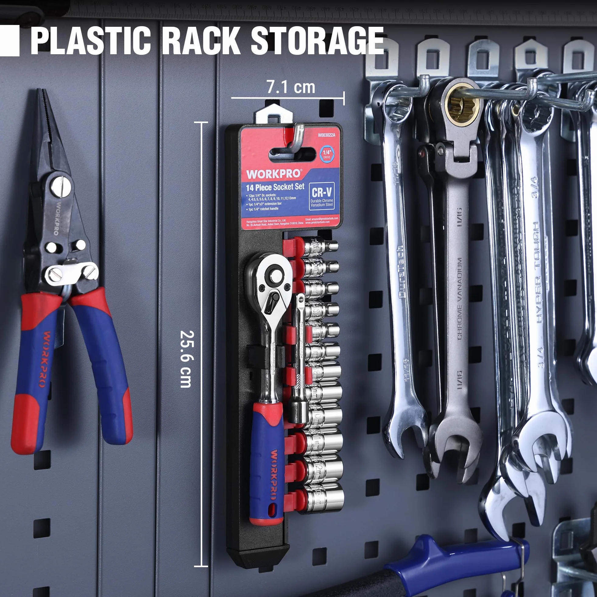 Workpro Zestaw kluczy grzechotkowych 1/4" z 72 zębami i nasadkami Cr-V, 14 sztuk
