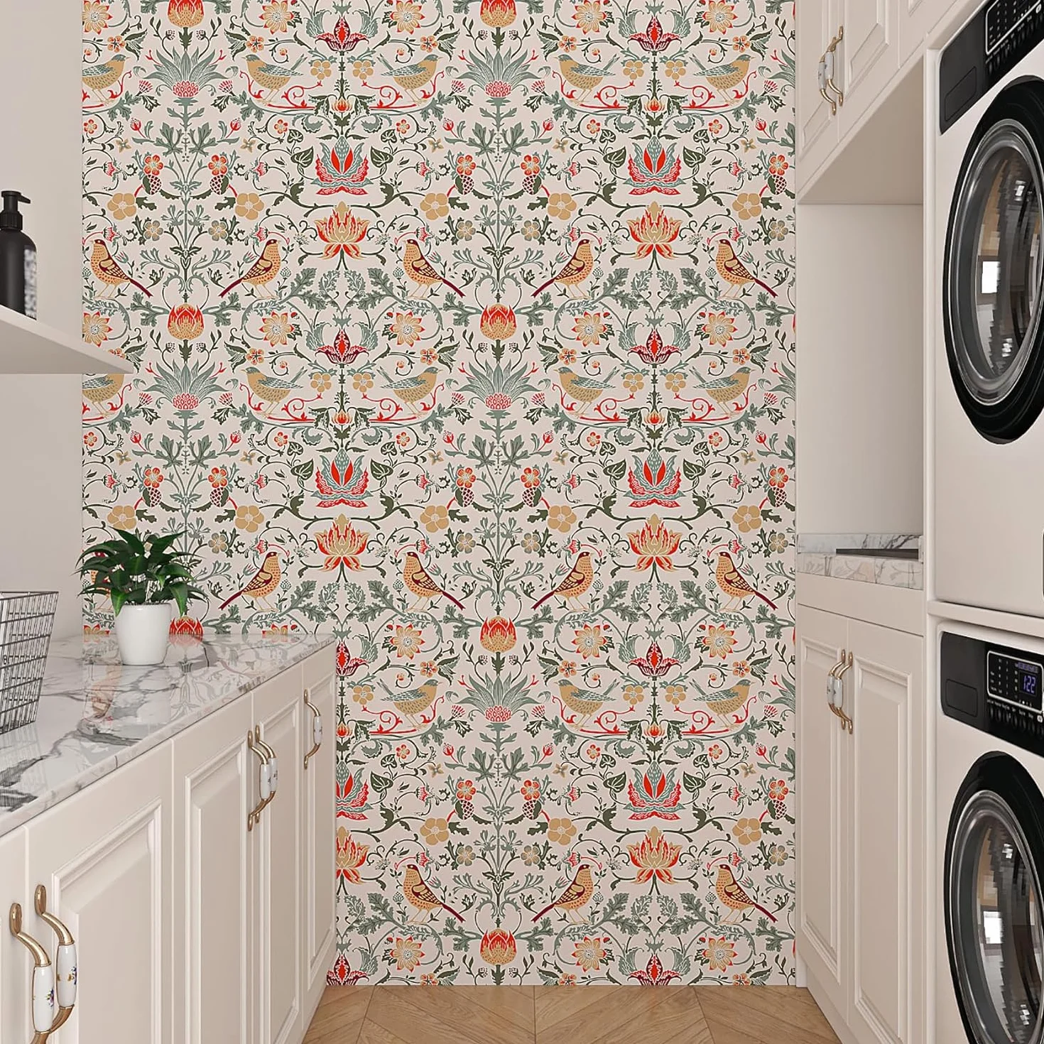 ReWallpaper Kwiatowa tapeta vintage do sypialni 44,5 cm × 7 m kwiatowy papier kontaktowy samoprzylepny dzieci beżowe dziewczyny tapeta do sypialni tapeta winylowa wodoodporna do kuchni i łazienki