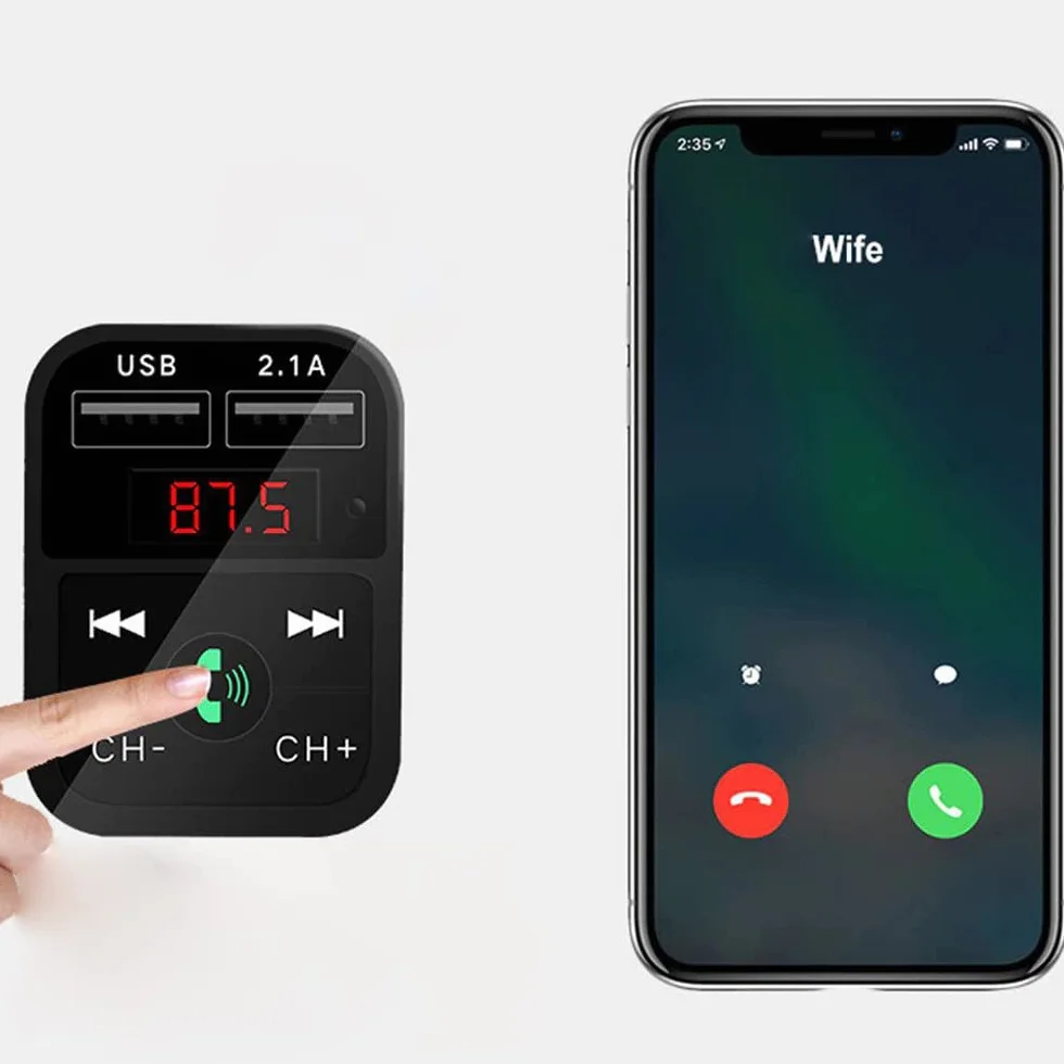 Retoo Bluetooth FM Transmiter z Dual USB, Czytnik SD TF, Wyświetlacz Cyfrowy, Zestaw Głośnomówiący, Samochodowy Adapter Audio