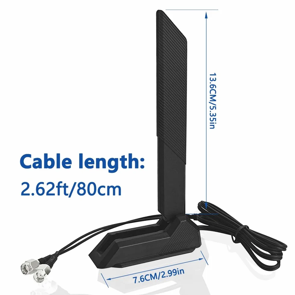 Gintai Antena WLAN PC WiFi 6E Tri-Band – 2,4 GHz/5 GHz/6 GHz, Antena WiFi 6E do routerów PC ASUS, komputerów, urządzeń do gier 2,4g/5g/5,8g/6g Wzmacniacze WLAN Podstawa magnetyczna składana (Czarna)