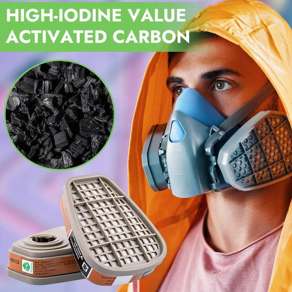 6001 zestaw filtrów do maski oddechowej, filtr bawełniany, filtr przeciw oparom organicznym, 60 filtrów bawełnianych + 2 filtry + 2 zaślepki, maska ochronna do natryskiwania farby, dla rzemieślników,