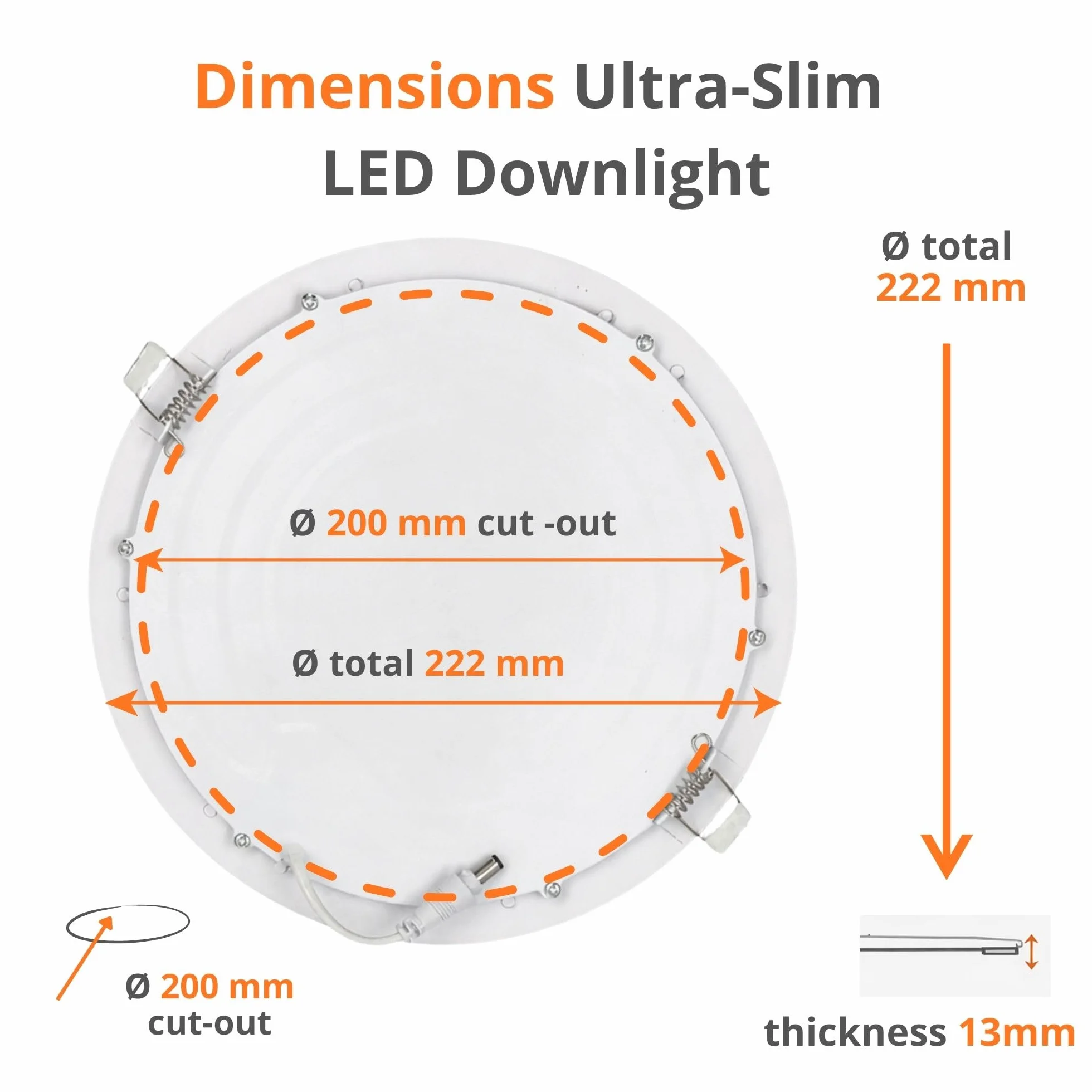 JANDEI - komplet 5 x LED Downlight 18W okrągły do zabudowy, płaski biały matowy pierścień, aluminiowy otwór 200-205 mm, neutralna biel 4200K, lampa sufitowa, oświetlenie sufitowe