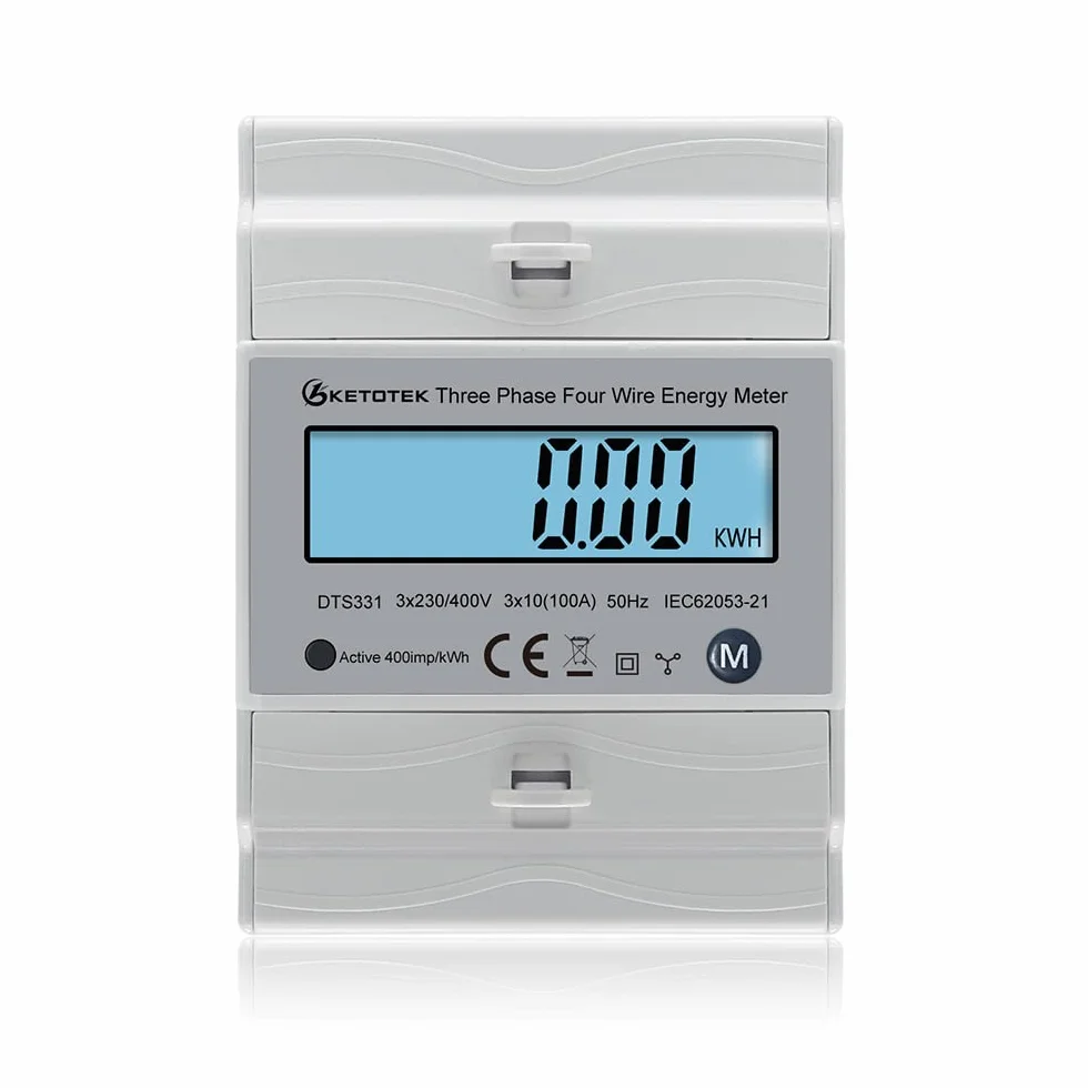 KETOTEK Licznik trójfazowy Szyna DIN Wielofunkcyjny dwukierunkowy watomierz pomiarowy Trójfazowy wyświetlacz zużycia energii import, eksport i suma kWh, 3 x 230V/400V, 50/60Hz DTS331