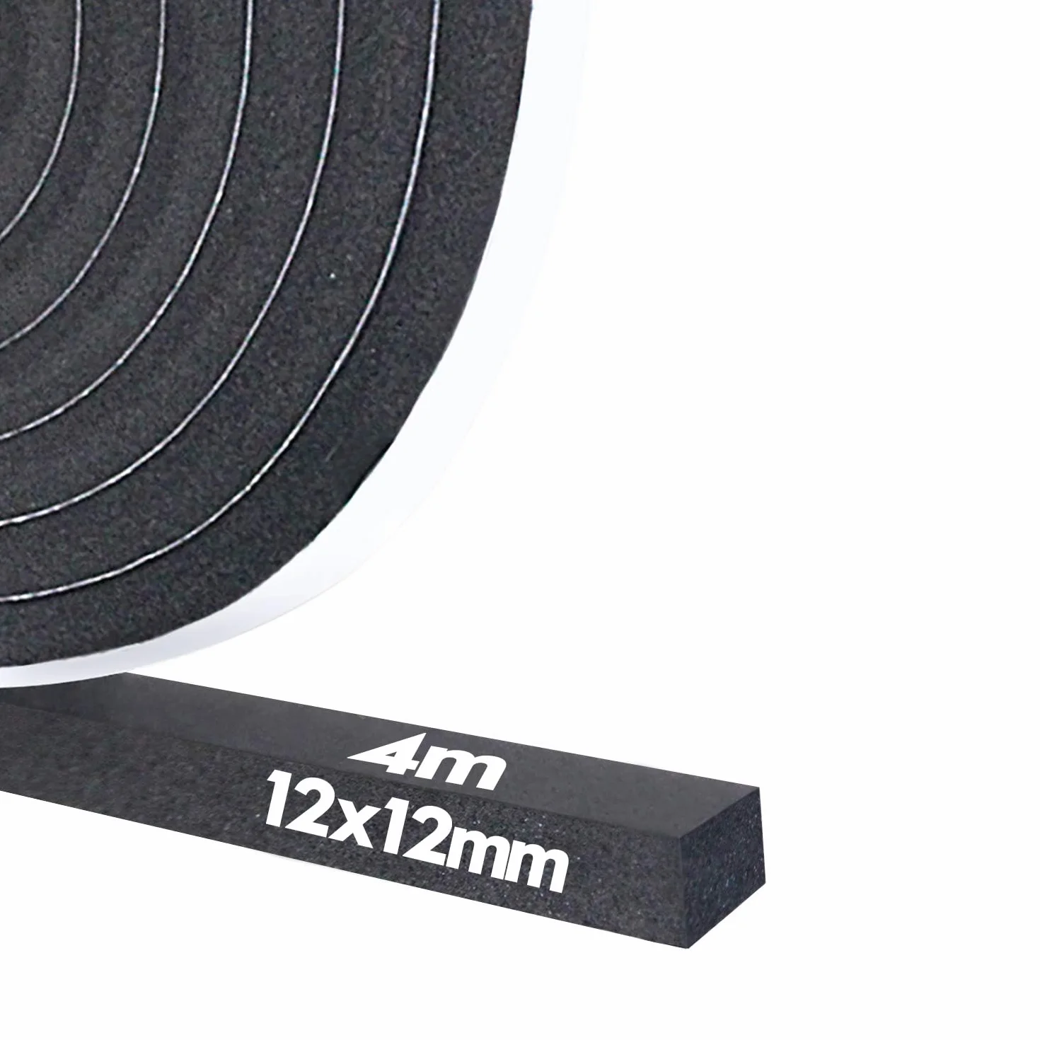Storystore Taśma uszczelniająca, 12 mm x 12 mm (szer. x gł.), długość całkowita: 4 m, odporna na warunki atmosferyczne piankowa taśma gumowa do drzwi i okien, izolacja akustyczna, ochrona przed