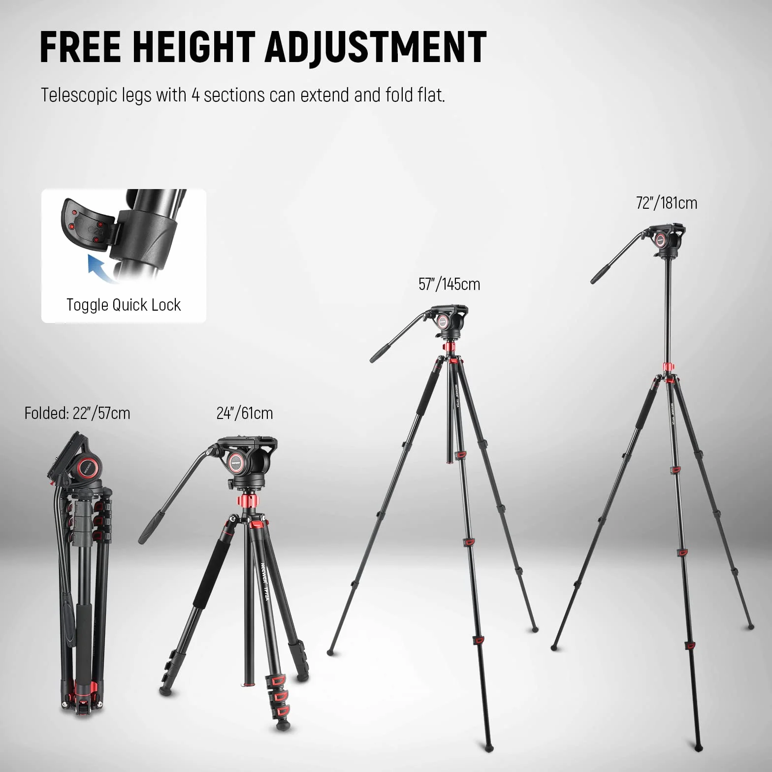 NEEWER 72" statyw monopodowy z głowicą fluidową, obciążenie 8 kg, kompatybilny z DJI RS Gimbal Manfrotto