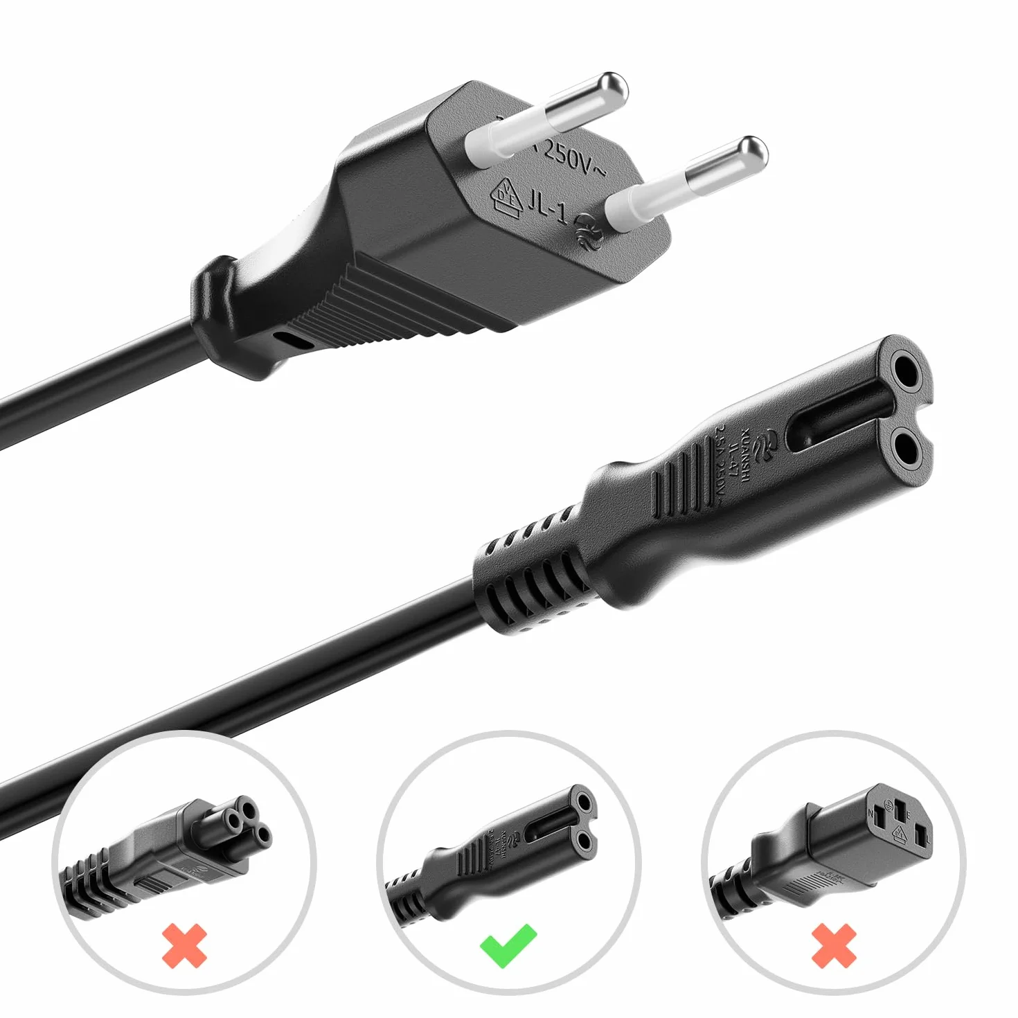 deleyCON 3,0m Kabel Zasilający Przewód Sieciowy Wtyczka Typ C Euro na Gniazdo C7 Kabel Euro 8 do TV Blu-Ray Małych Urządzeń Zasilaczy - Czarny