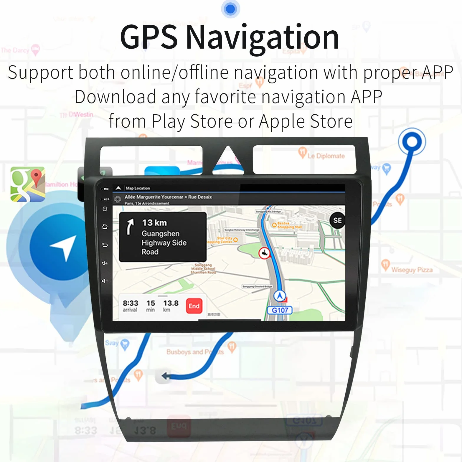 EZoneTronics Carplay Radio Android Auto dla Audi A6 C5 1997-2004 S6 1999-2004 9-calowy ekran dotykowy GPS Nawigacja Bluetooth USB Wifi 1G RAM 32G ROM