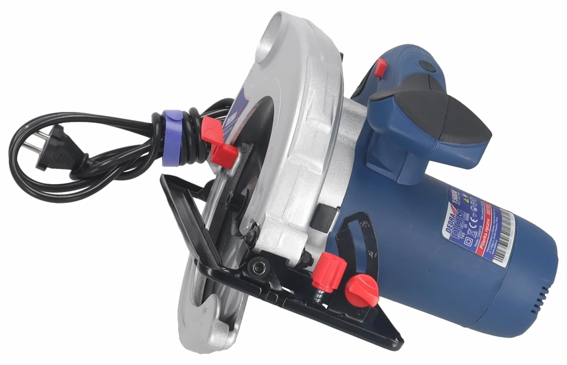 Ręczna piła tarczowa DEDRA mocna 1500 W, brzeszczot do piły tarczowej Ø 185 mm, maks. głębokość cięcia 66 mm, ergonomiczna lekka waga 4,4 kg, softgrip, do drewna i wielu innych