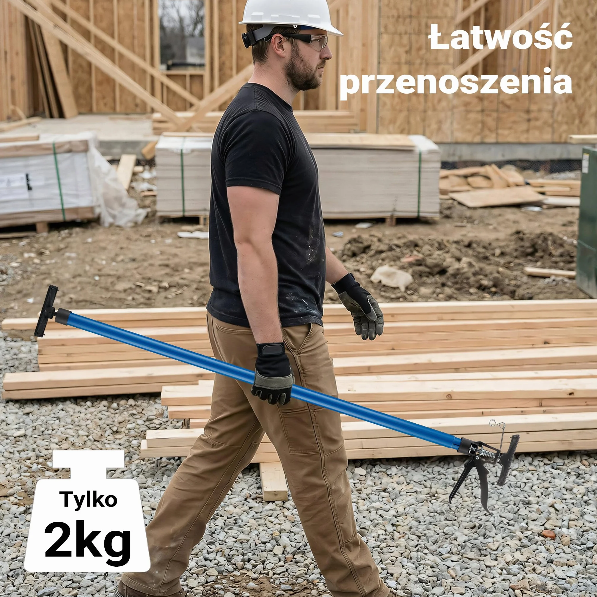 Wiltec Rozpierak do futryn do 30 kg nośności, ze stali lakierowanej, podpora teleskopowa 115-290 cm do płyt kartonowo gipsowych, kąt nachylenia 45°