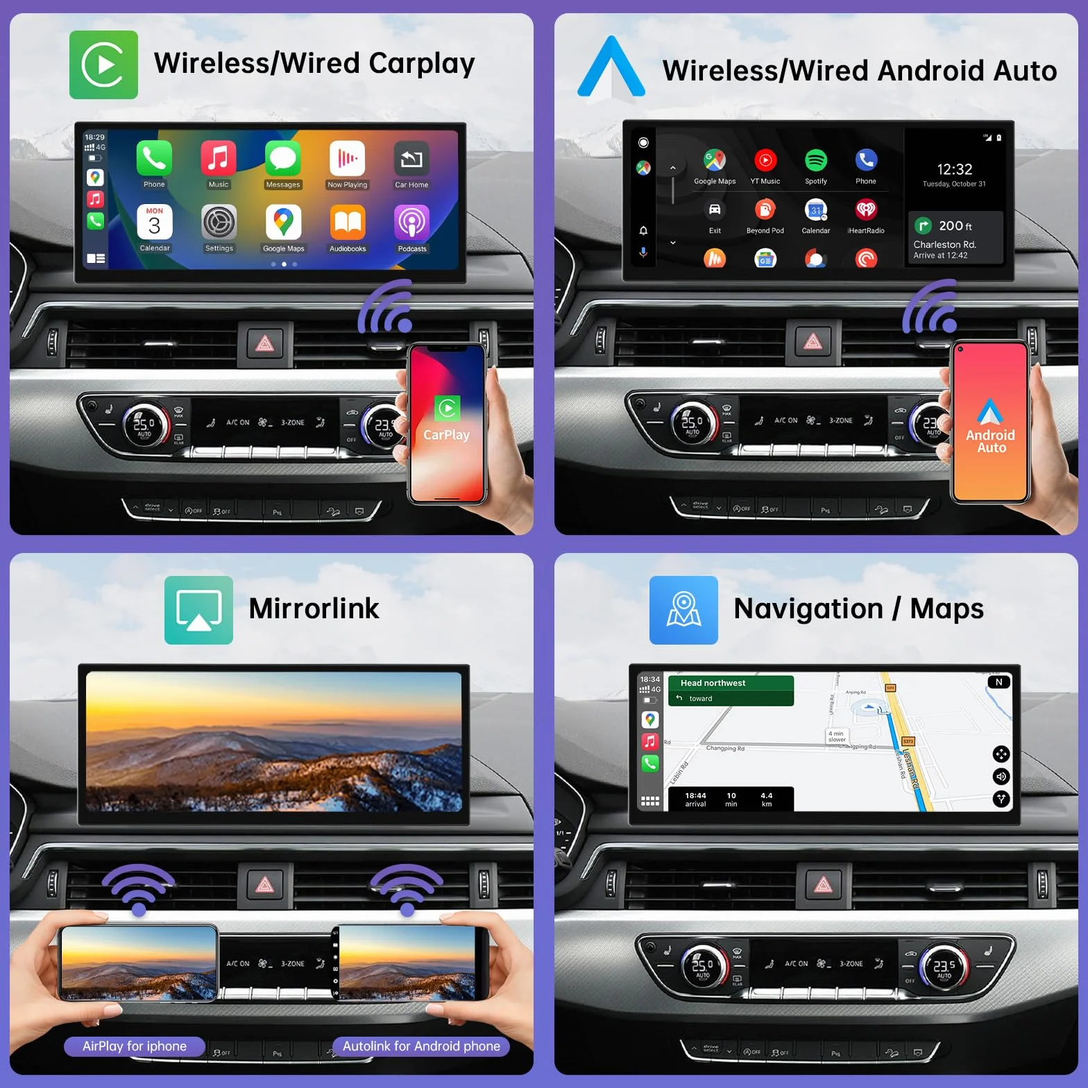 Road Top 12,3 cala Bezprzewodowy ekran dotykowy radia samochodowego CarPlay dla Audi A4/A5 2016-2019 MIB