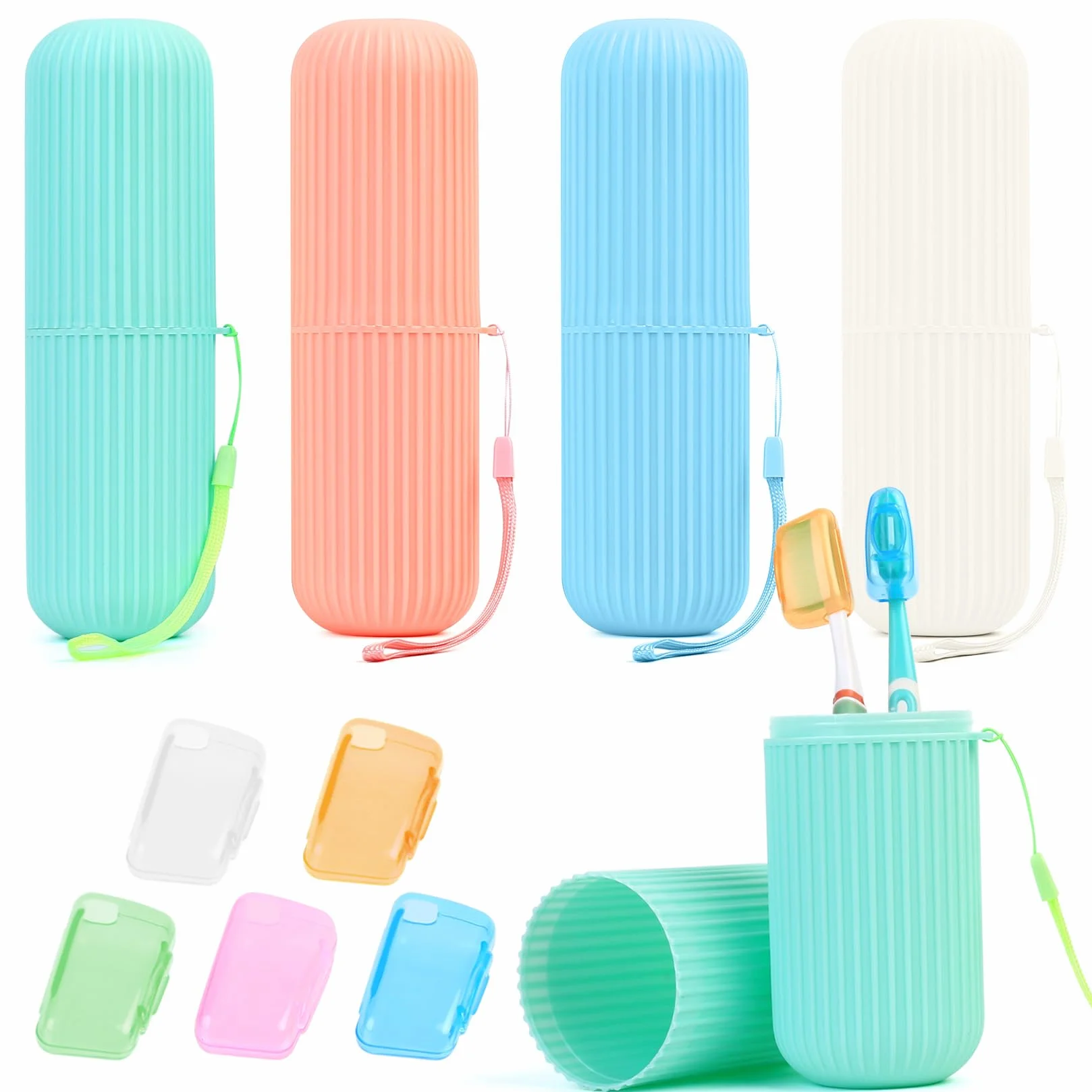 4 Etui na Szczoteczki + 5 Nasadek Ochronnych, Przenośne Pudełko na Szczoteczkę do Zębów, Pojemnik Podróżny na Camping i Podróże