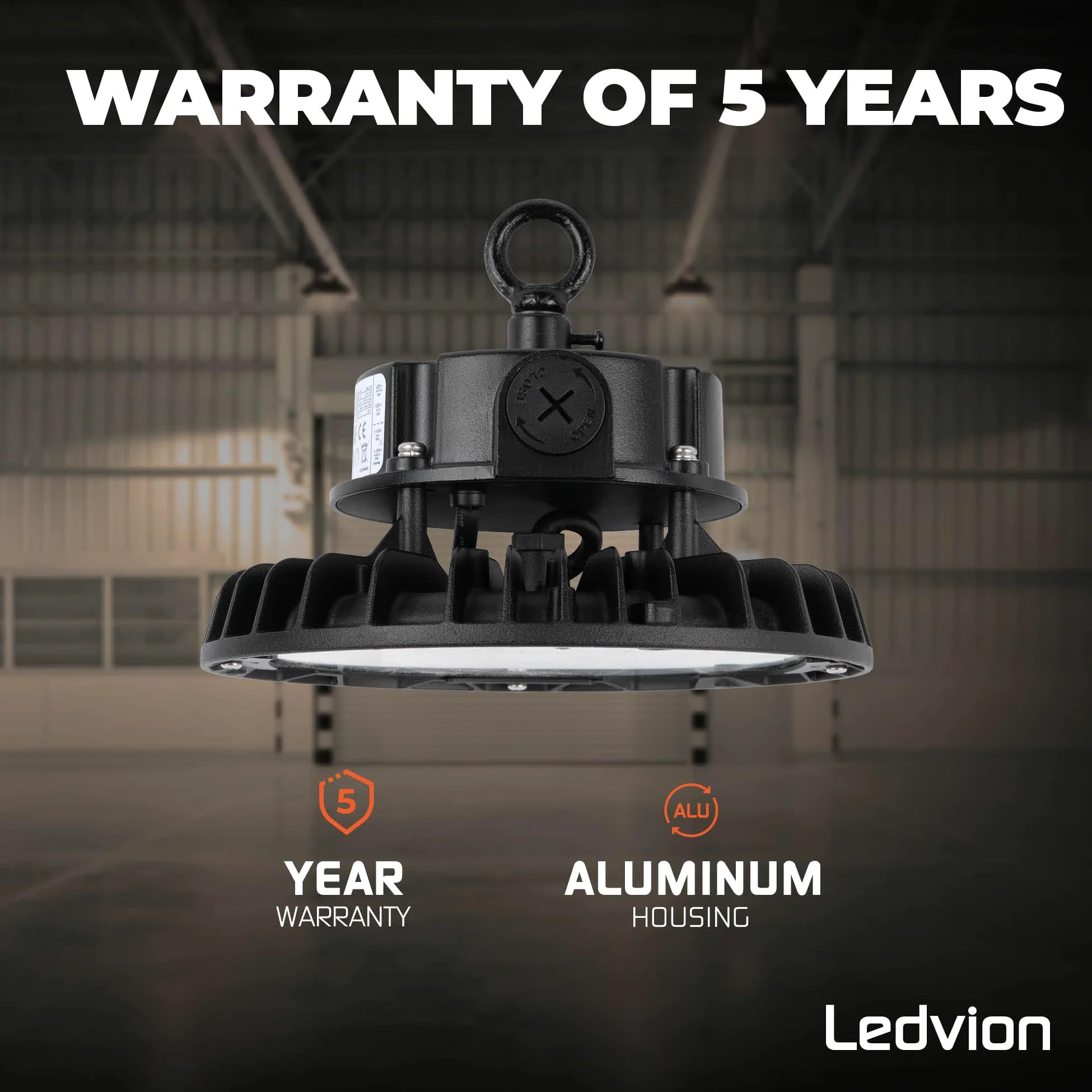Ledvion - Sterownik LED High Bay 100 W, możliwość ściemniania, 175 lm/W, 17.500 lm, 3000K, IP65, 5 lat , lampa UFO