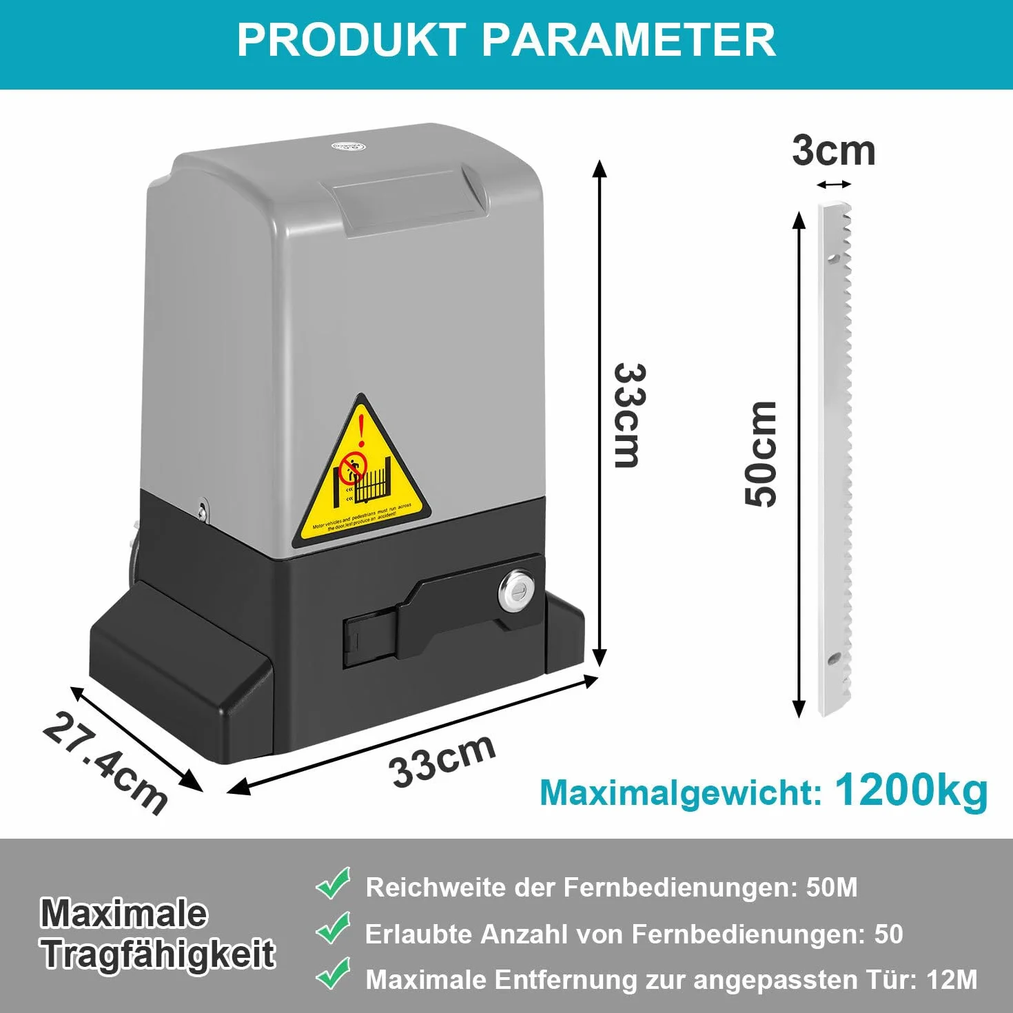 Zestaw napędu do bramy przesuwnej, 550 W, 1200 kg, inteligentny napęd do bramy WiFi, automatyczny napęd do bramy z 2 pilotami zdalnego sterowania, zębatka 4 m, 2 klucze odblokowujące i