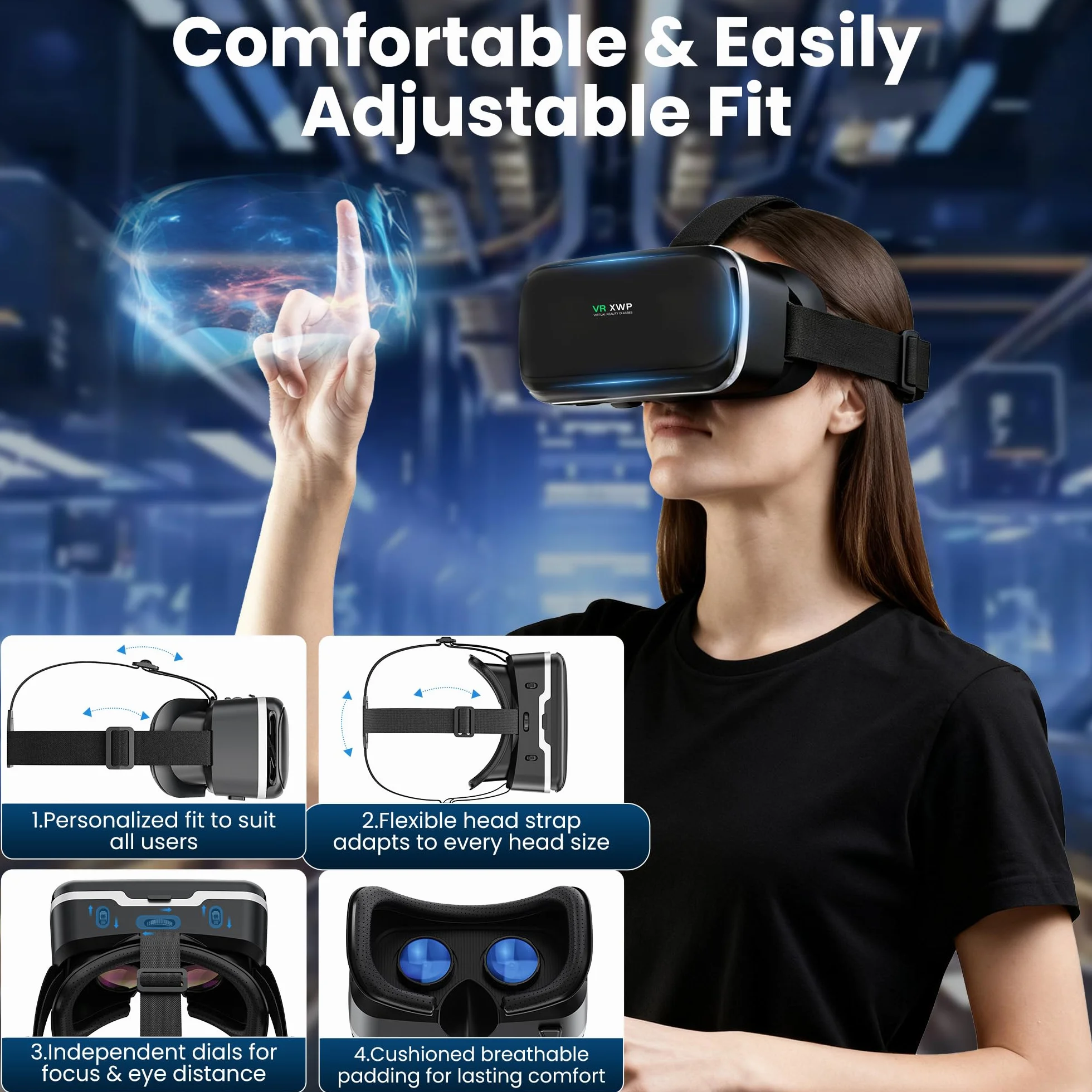 Okulary 3D VR z soczewkami HD antyrefleksyjne do smartfonów iOS Android 4,7-6,8"