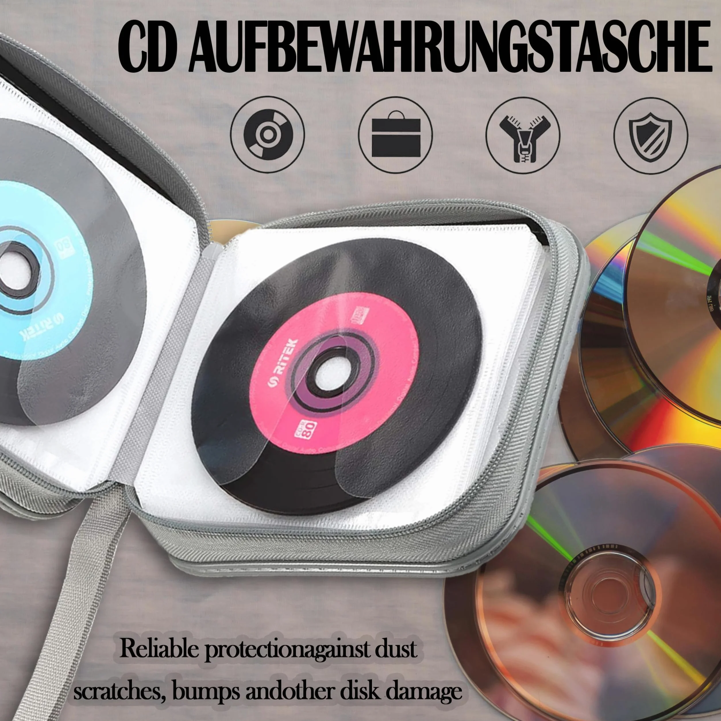 Torba na 40 płyt CD, etui na płyty CD/DVD, z zamkiem błyskawicznym, torebka Oxford, mapka do przechowywania, oszczędność miejsca do samochodu i domu (czarny-twardy plastik)