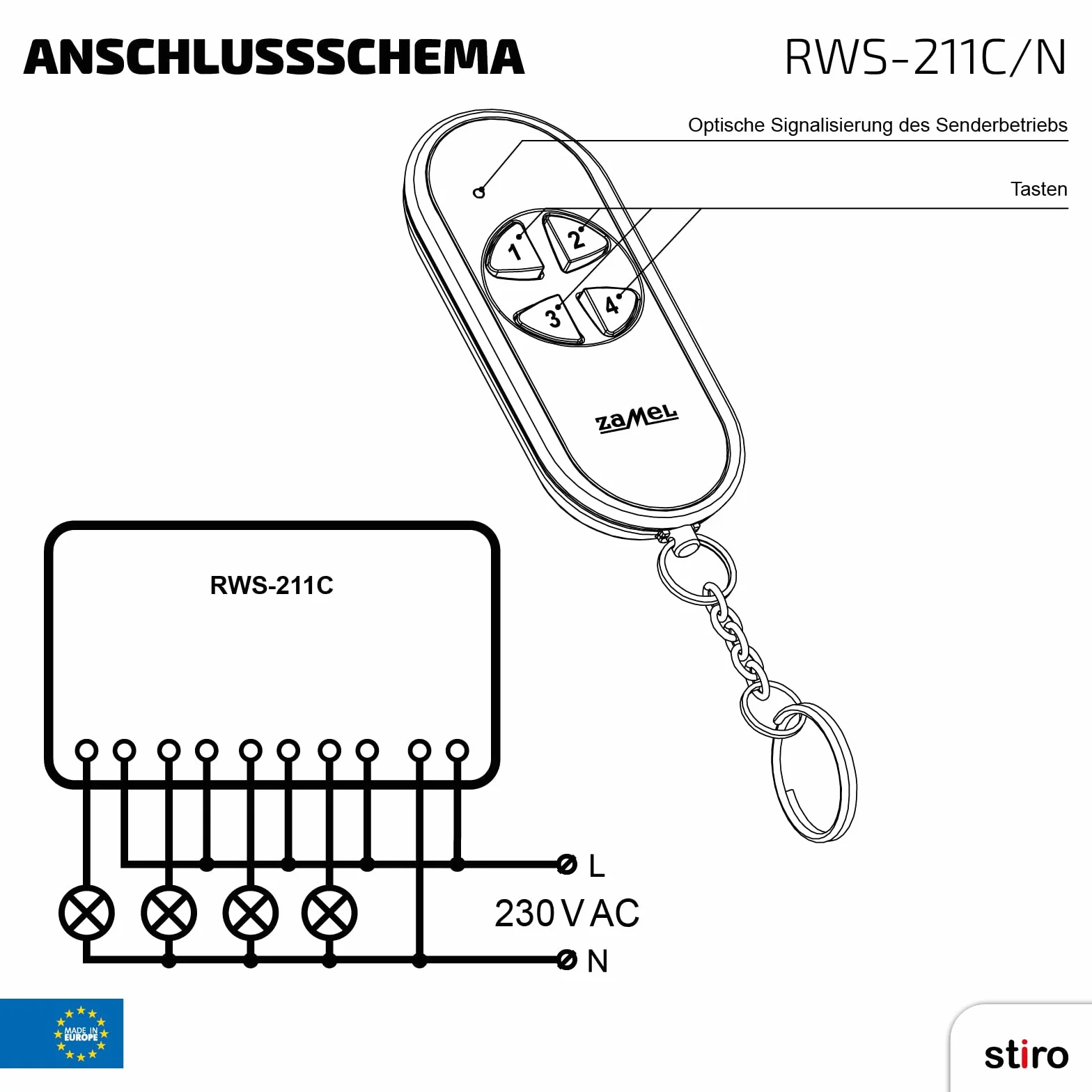 Etero RWS-211C/N zestaw przełączników radiowych z nadajnikiem, 4-kanałowy
