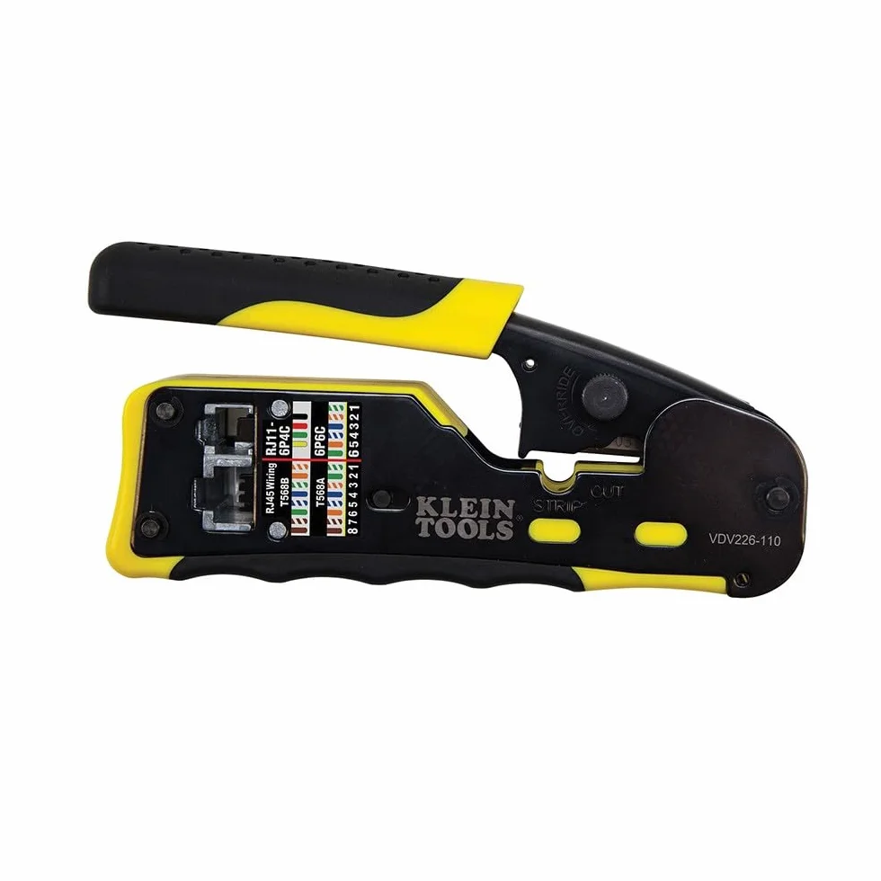 Klein Tools Pass-Thru modułowa zaciskarka do drutu, wszystkie w jednym, cięcia, paski, zaciski, szybkie i niezawodne VDV226-110, żółty/czarny, 1 sztuka