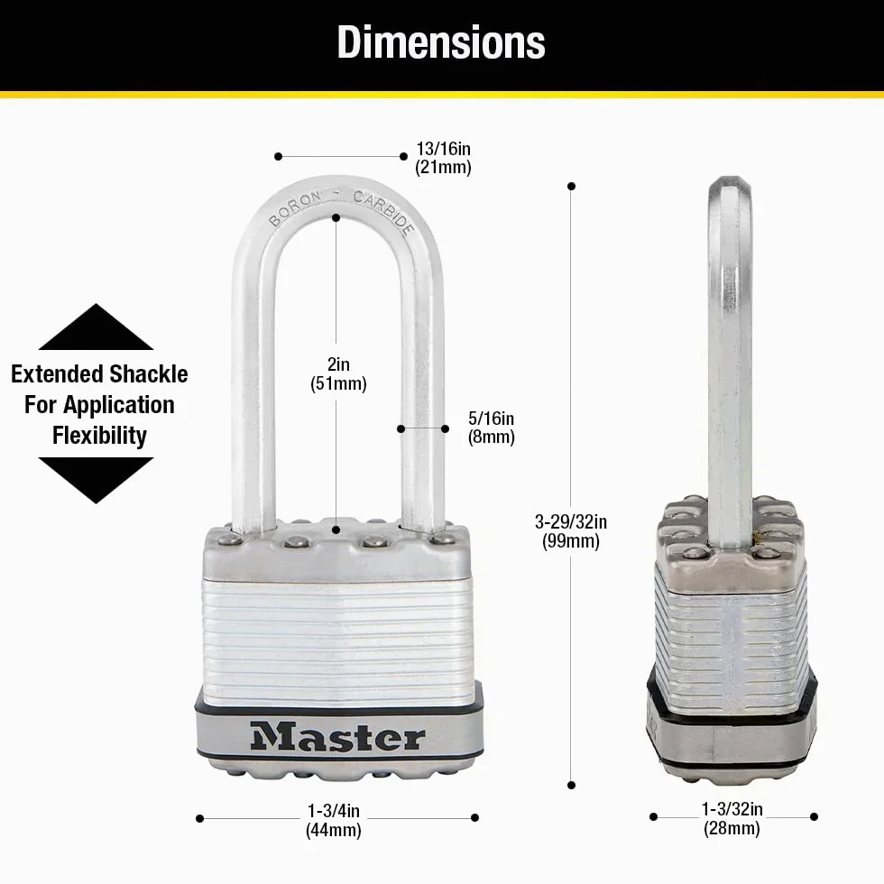 Master Lock M1XKADLHCCSEN Kłódka ze stali laminowanej Magnum, średnica 5/16 cala, 5-calowy prześwit, szekla 5 cm, szekla 5 cm