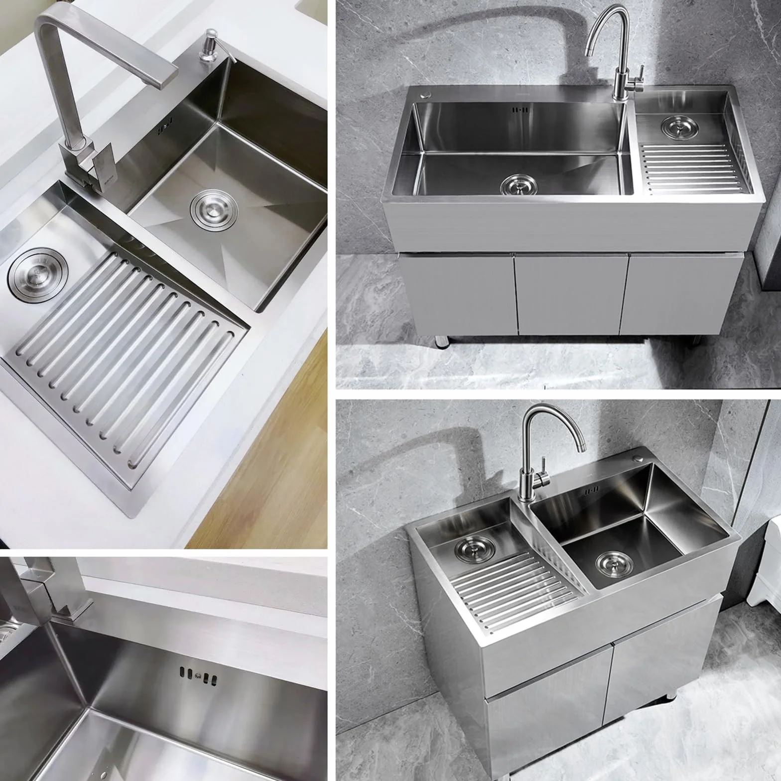 Stainless Steel Laundry Sink With Washboard – Handmade Utility Basin For Laundry Room, Workshop & Garage – Durable Brushed Finish, Deep Basin With Efficient Drainage(Left-a,60cm)