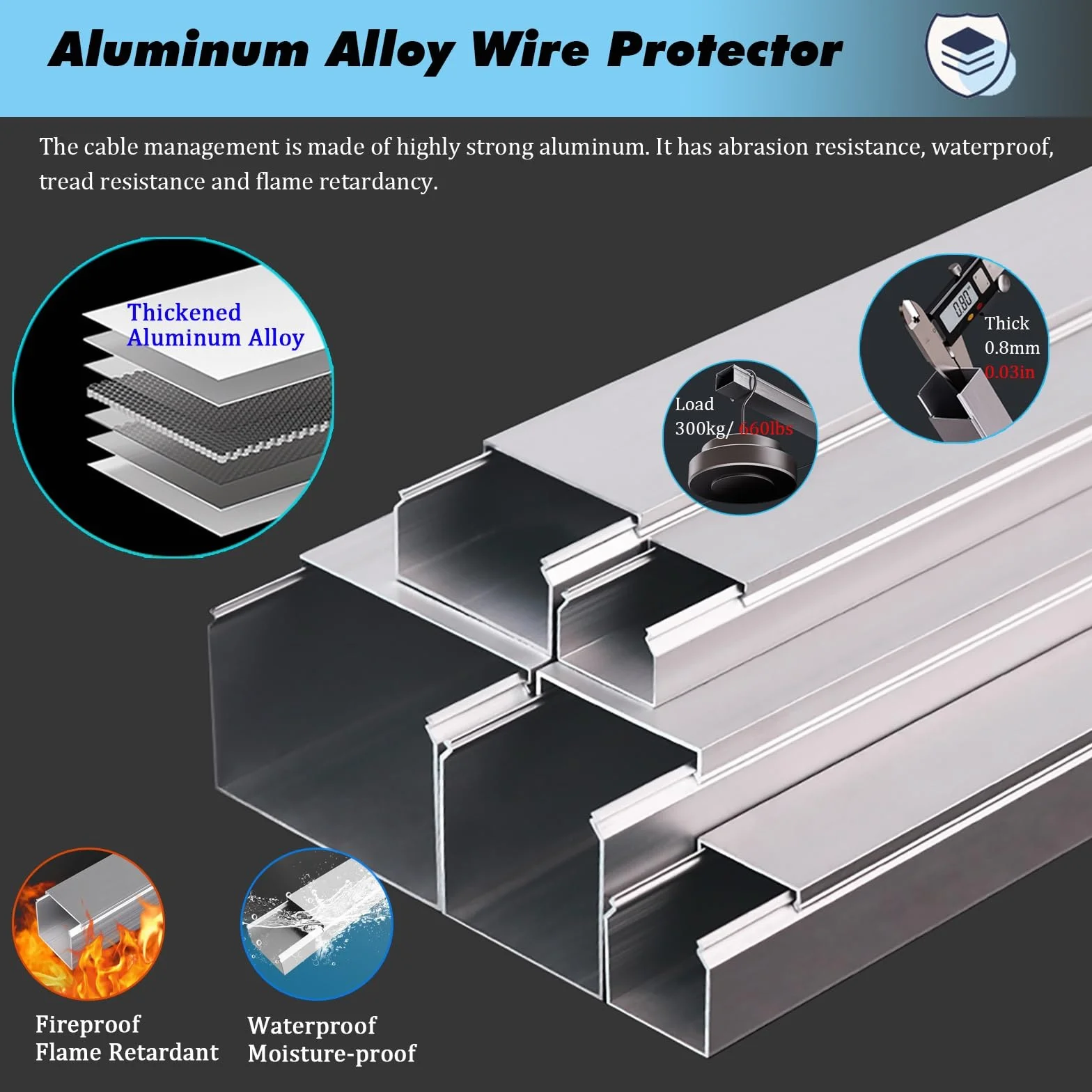 Cord Cable Wire Cover Aluminiowe kanały druciane Osłona przewodu kablowego Bieżnia, 4 sztuki Małe, duże, wodoodporne zarządzanie ukrywaniem przewodu elektrycznego((1.57x0.98in)40x25mm)