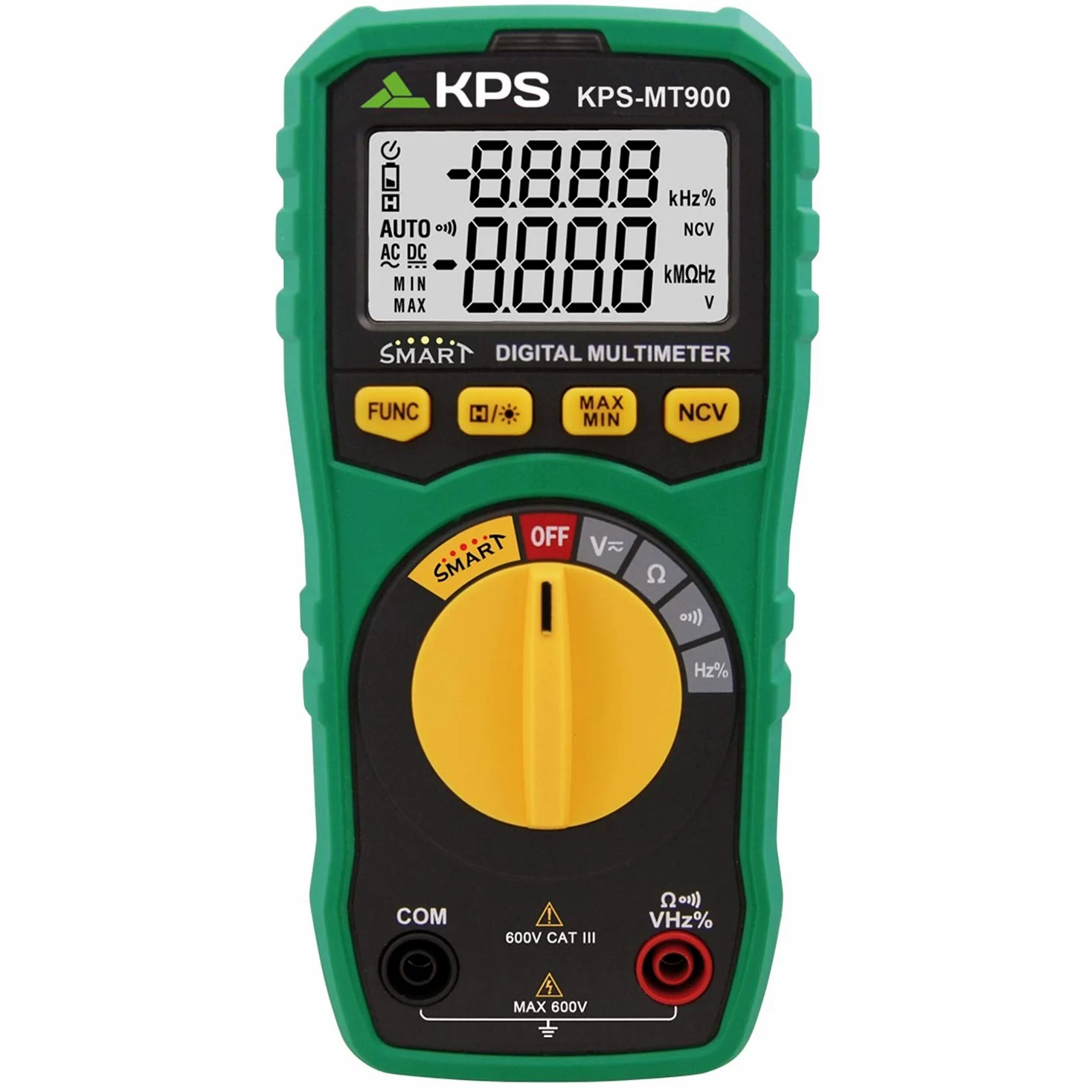 KPS-MT900 SMART cyfrowy multimetr 6000 odliczeń kat. III 600 V, napięcie DC/AC, opór 10 MΩ, częstotliwość 3 MHz i cykl pracy, automatyczna skala, NCV (wykrywanie bezstykowe)
