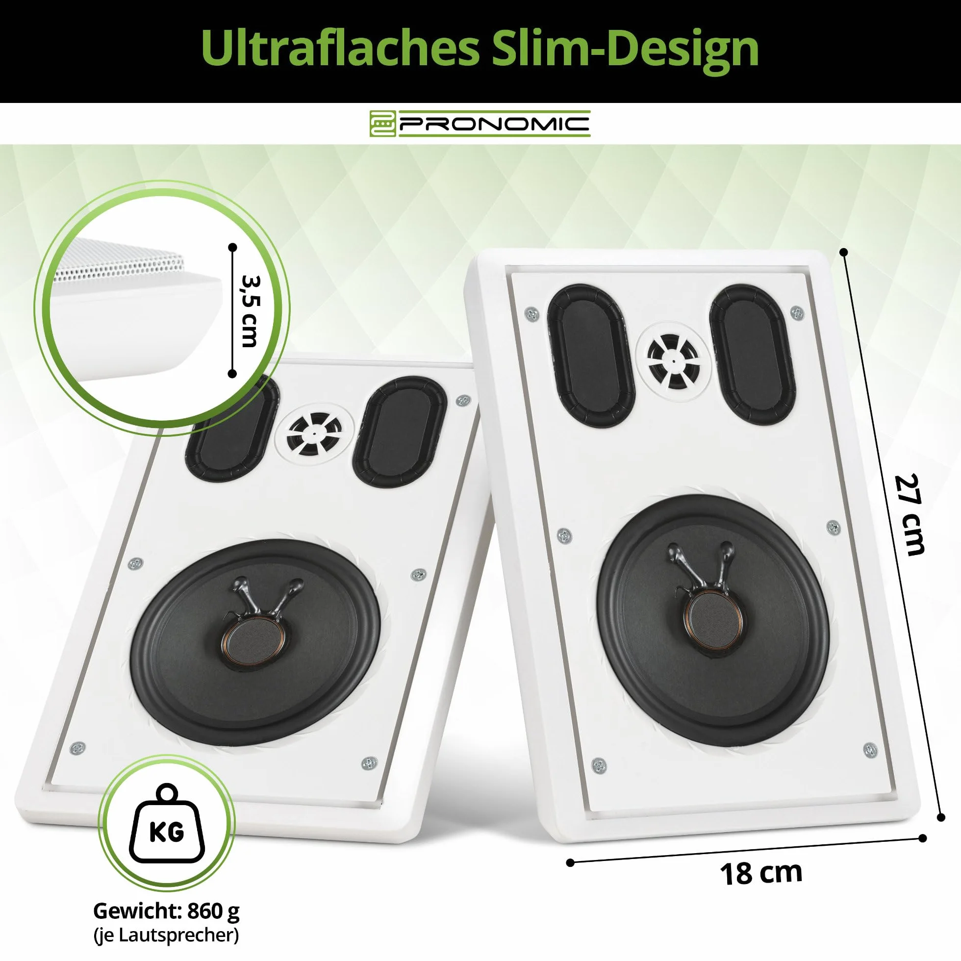 Pronomic FLS-540E WH płaski panel głośników naściennych para 2-drożne 5,25" woofer 30 W RMS