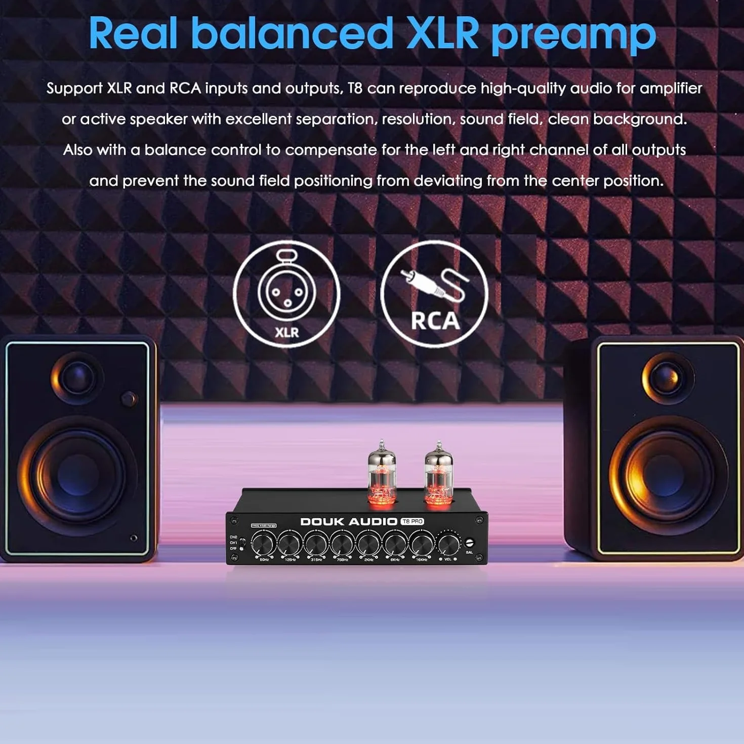 Douk Audio Equalizer do rur próżniowych HiFi 7-pasmowy EQ przedwzmacniacz XLR T8 PRO