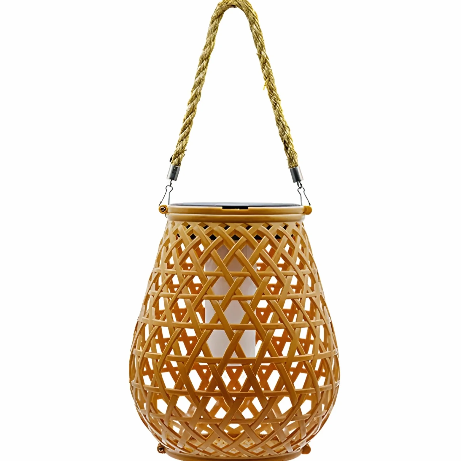 Latarnia solarna, tkana, rattanowa lampa stołowa na zewnątrz, chińska lampa tarasowa z uchwytem, wysokość 35 cm, średnica 17 cm, stopień ochrony IP44, do ogrodu i balkonu