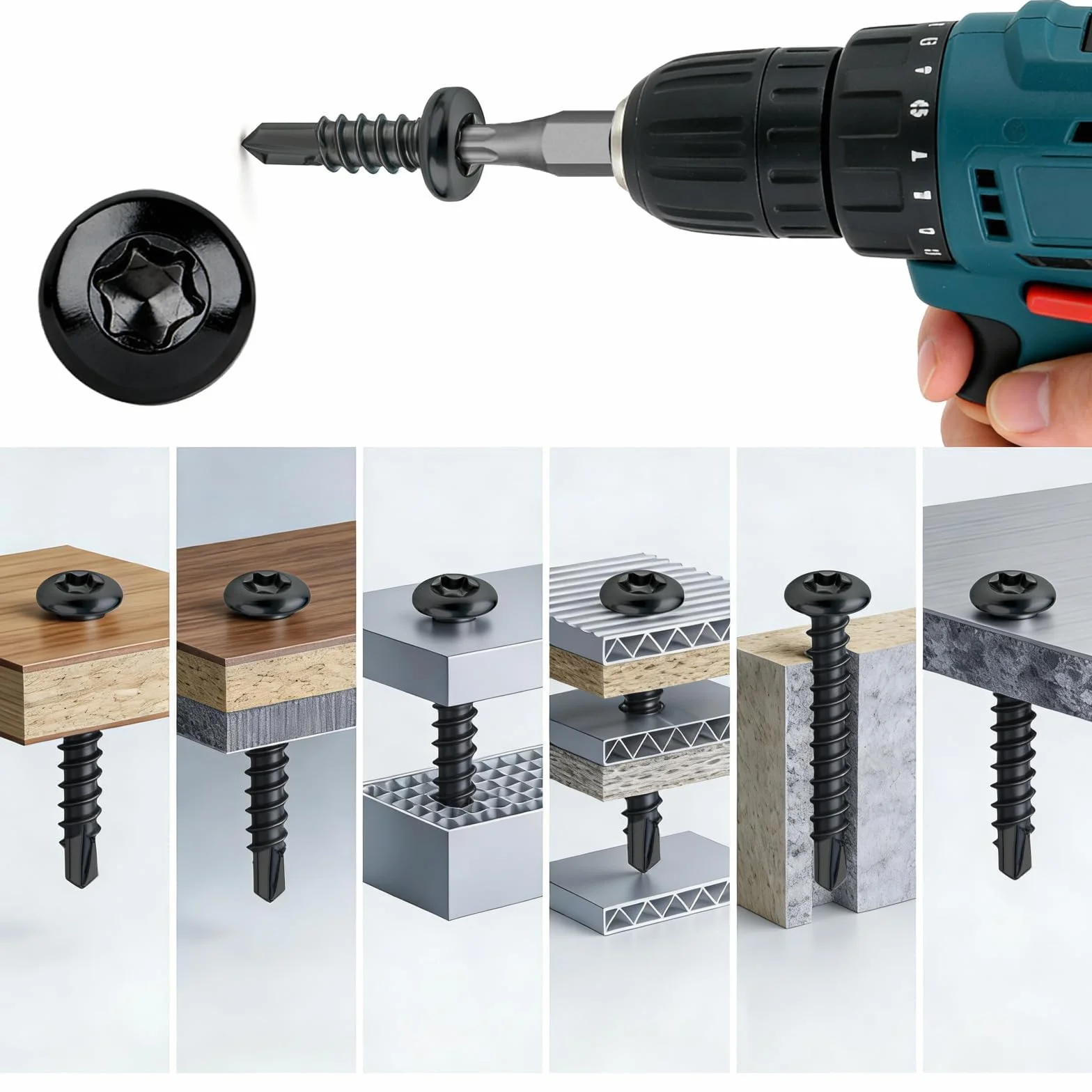 100 sztuk wkrętów Torx ze stali nierdzewnej, z łbem soczewkowym, samowiercące wkręty M4,2x38 mm, samogwintujące wkręty ze stali nierdzewnej 410, czarne, wkręty do blachy DIN 7504, wkręty do