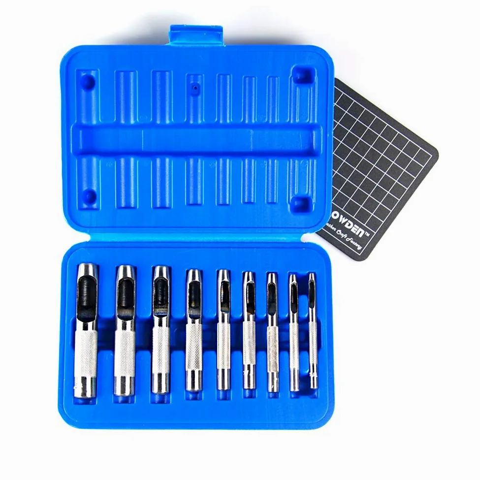 OWDEN 9 sztuk zestaw wydrążonych wykrojów (1/8"-1/2") z matą do cięcia, zestaw ze skórzanym dziurkowaniem