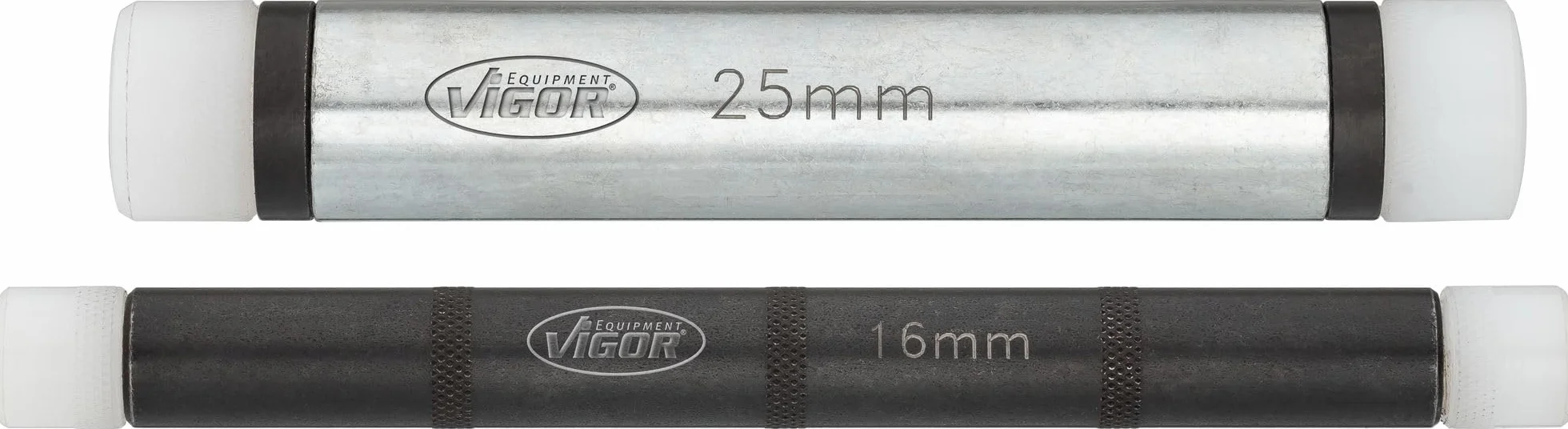 VIGOR Zestaw pałeczek udarowych V1001/2, 2-częściowy, 16 mm i 25 mm, bez odrzutów, z wymiennymi nylonowymi nasadkami i przedłużeniem do młotka