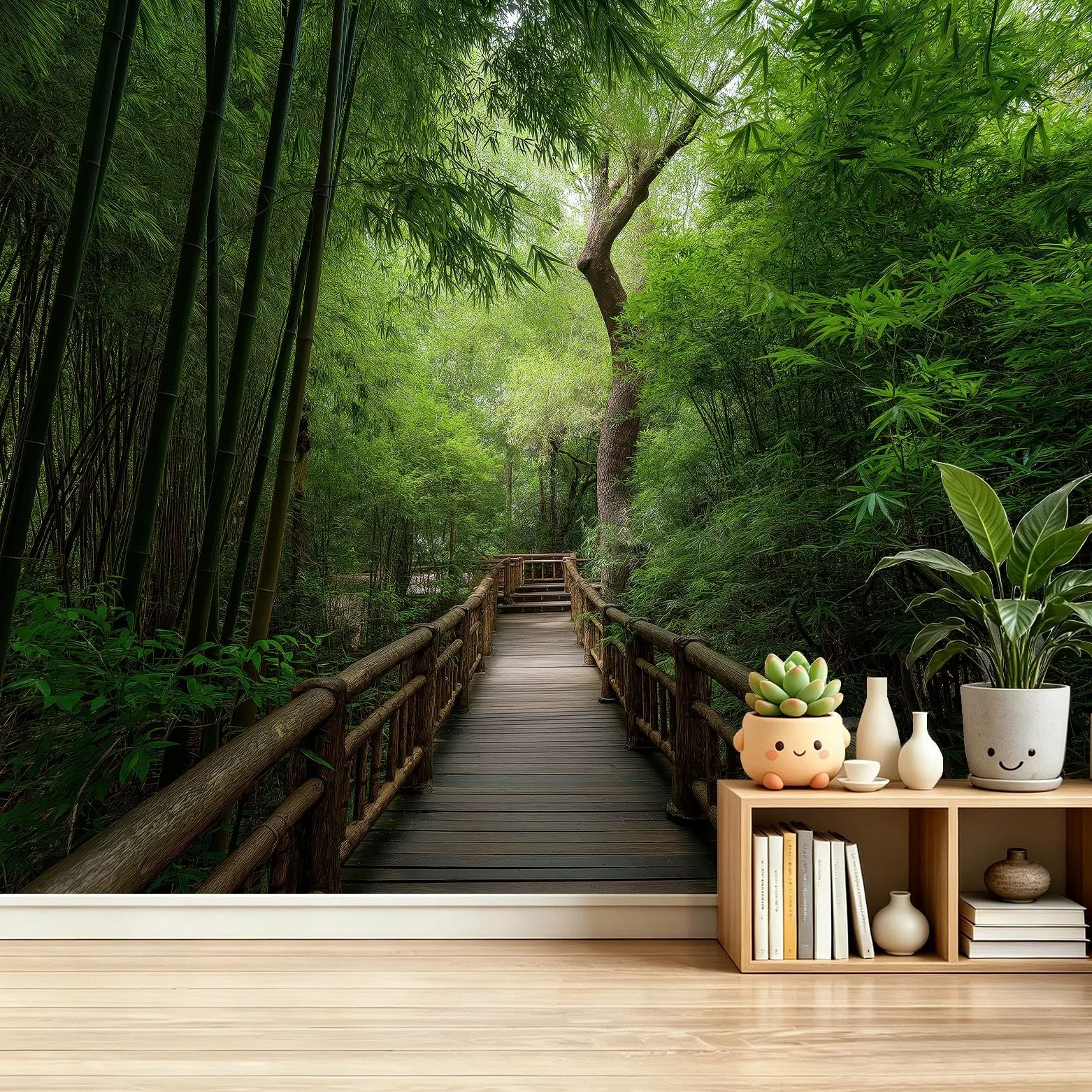 Fototapeta 250 x 175 cm ściany dekoracja salonu Poszukiwacze Zen Natura Most Bambus Zieleń do sypialni salonu Tapeta z włókniny, kolor zielony