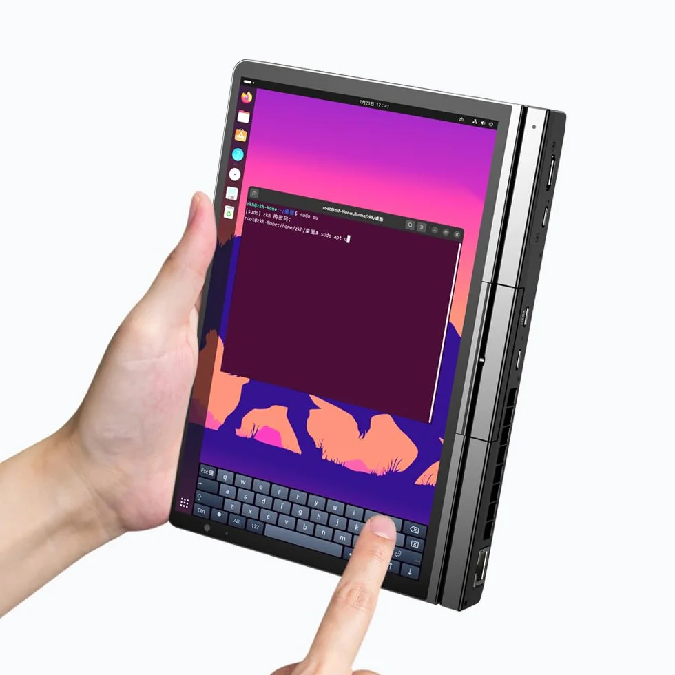 GPD Komputer kieszonkowy 4 (8840U) Ultra Mobile PC z aluminium z systemem Windows 11, wyświetlacz 8,8" Ultra HD, obracany o 180°, Ryzen 7 8840U, pamięć RAM: 16 GB LPDDR5x, SSD NVMe 1 TB, Wi-Fi 6E,