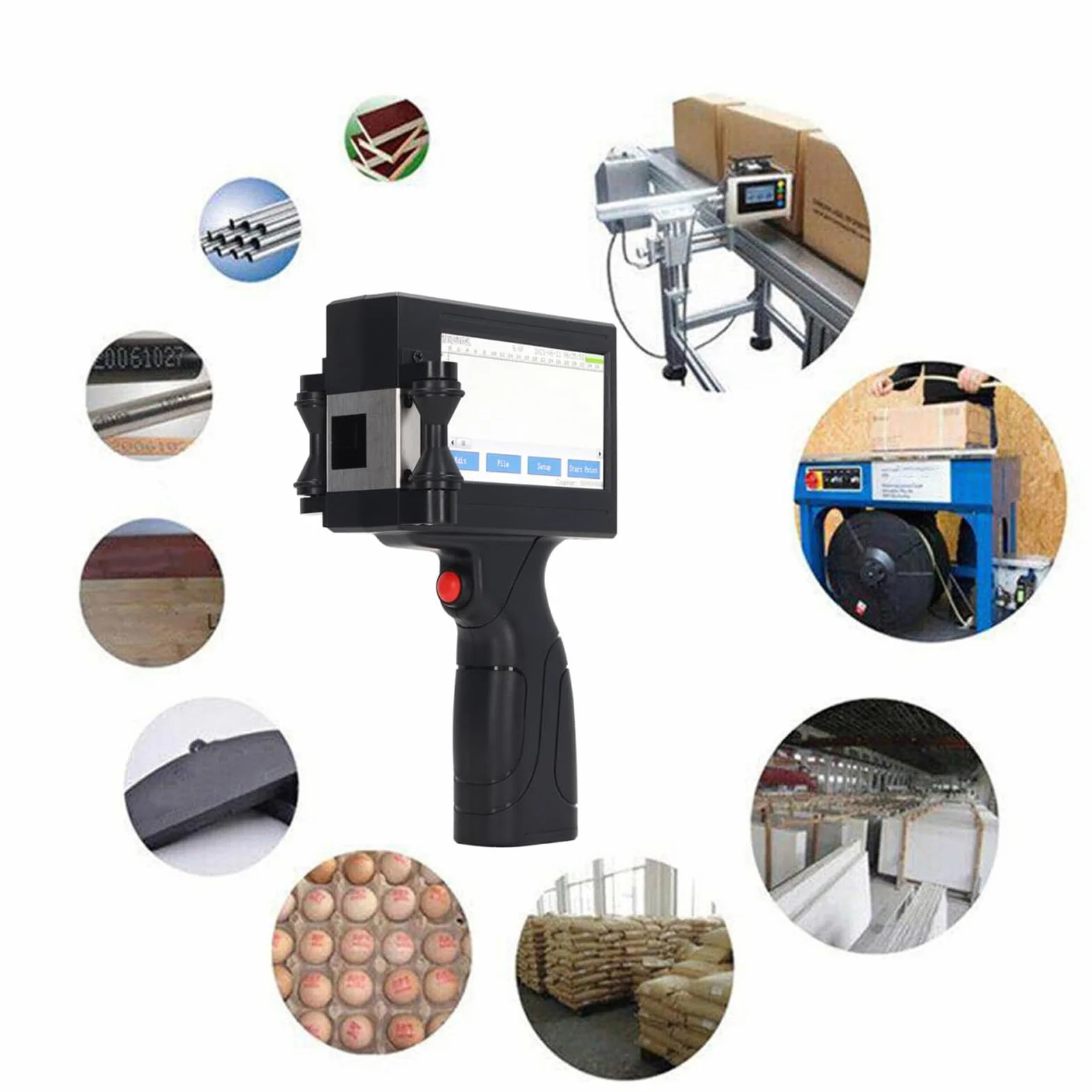 Ręczna Drukarka Atramentowa, Ręczny Pistolet do Drukarek Atramentowych SC18 12,7 Mm z Ekranem Dotykowym LED o Przekątnej 4,3 Cala, Przenośna Maszyna do Kodowania Atramentowego