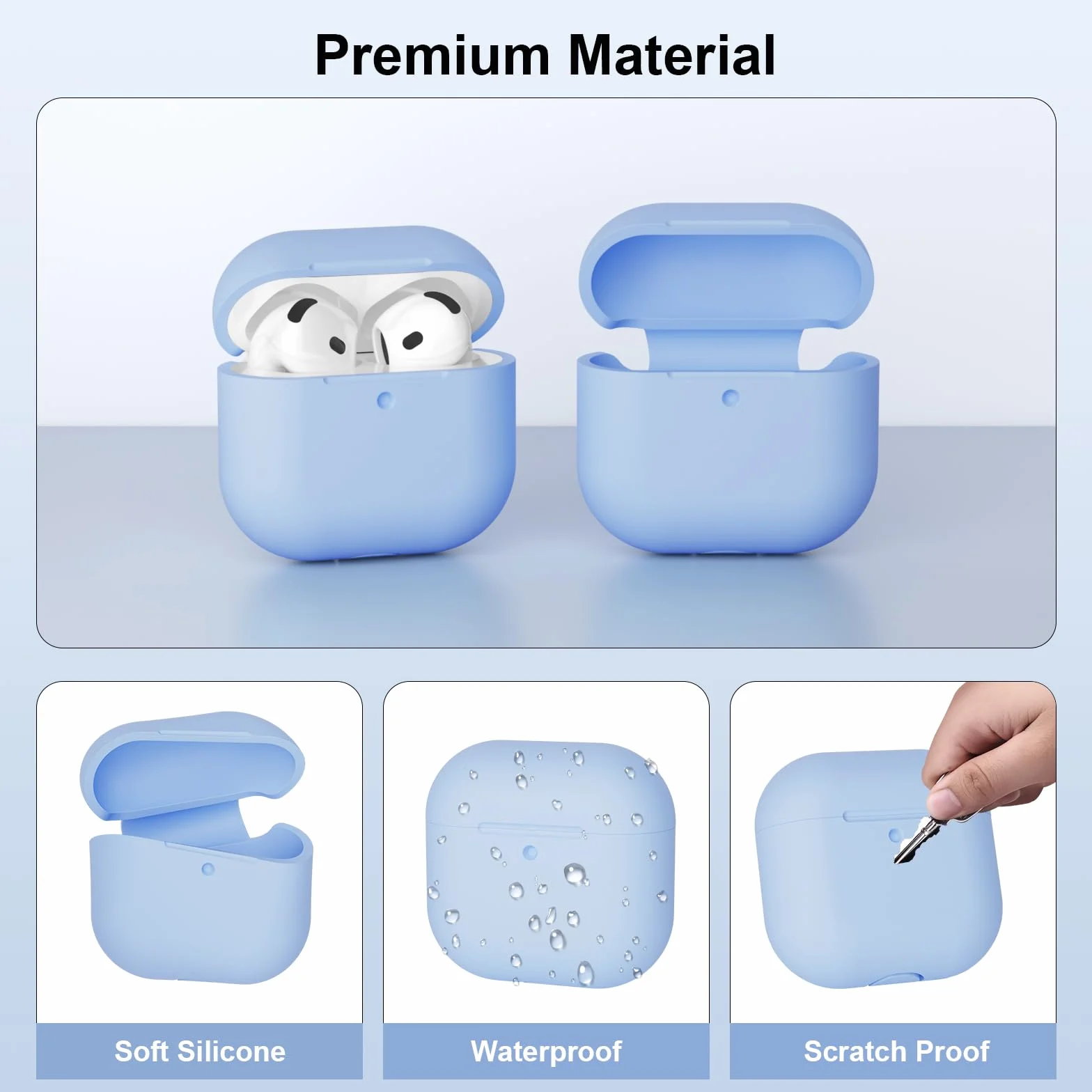 Etui silikonowe do AirPods 4 generacji 2024, odporne na wstrząsy, błękitne