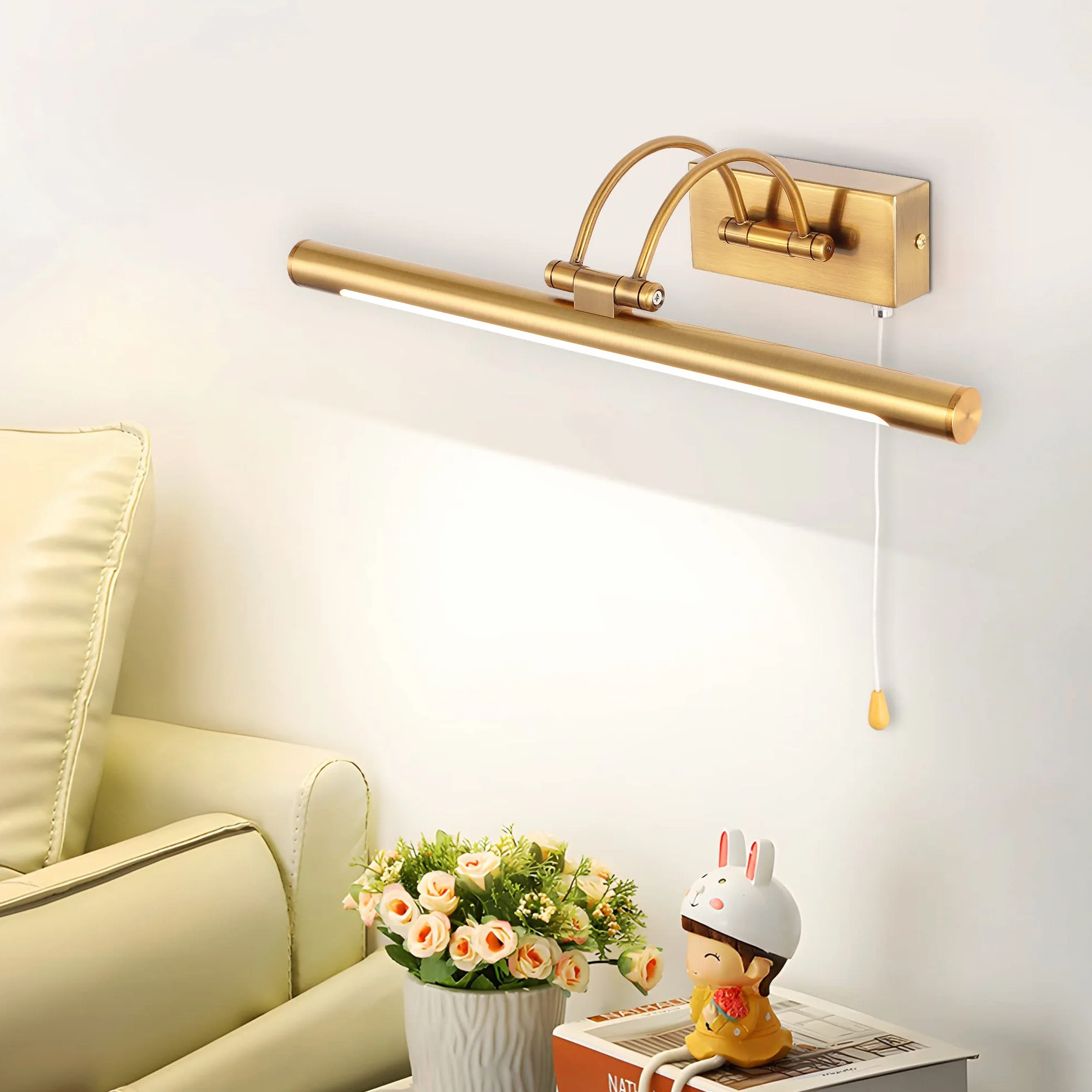 Mosiężna lampa ścienna LED 8W IP44 40cm 3000K z przełącznikiem regulowane ramię